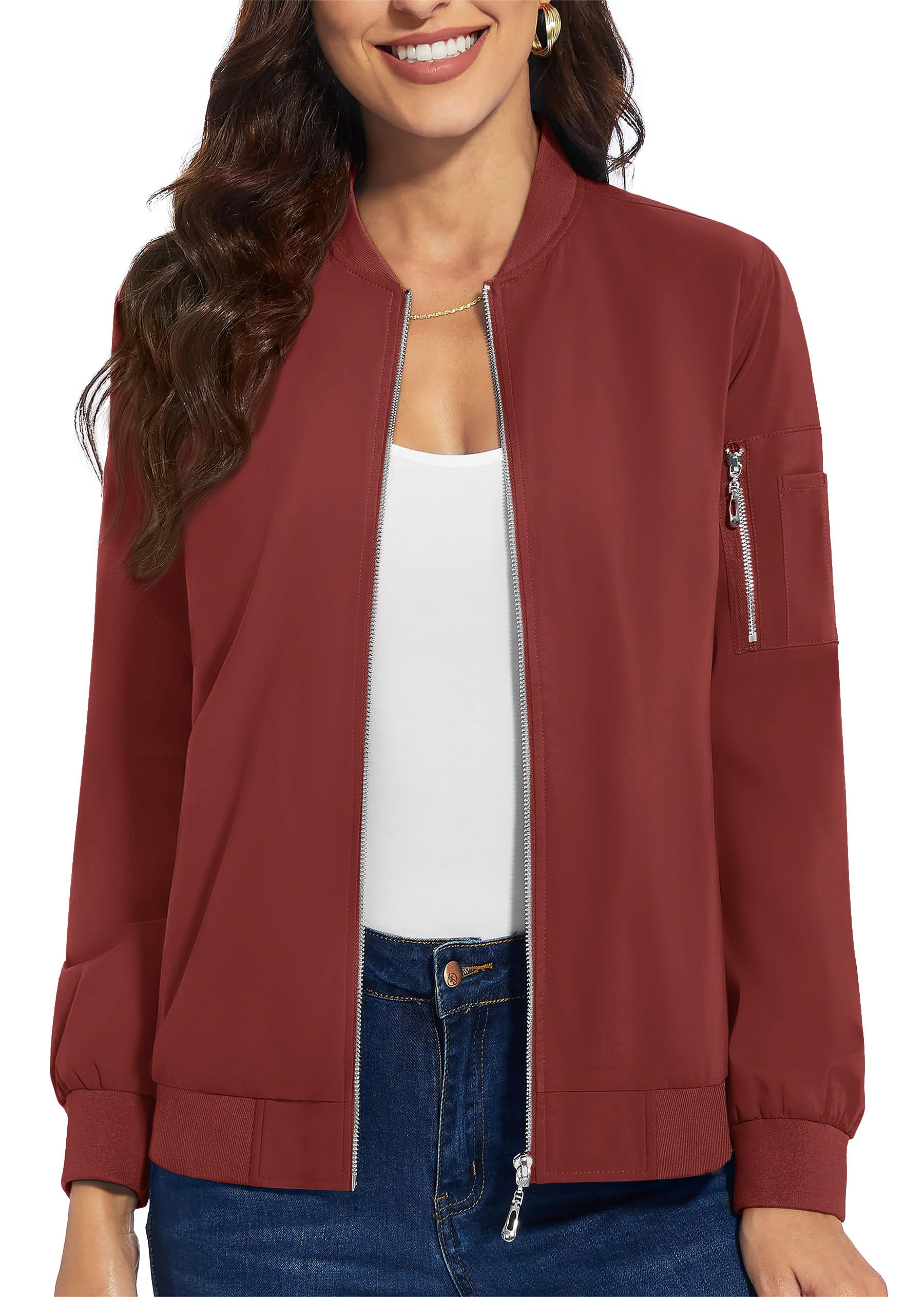 TACVASENWomen's Bomber Jackets Lightweight Casual Jacket Full Zip Windbreaker Fall Jacket