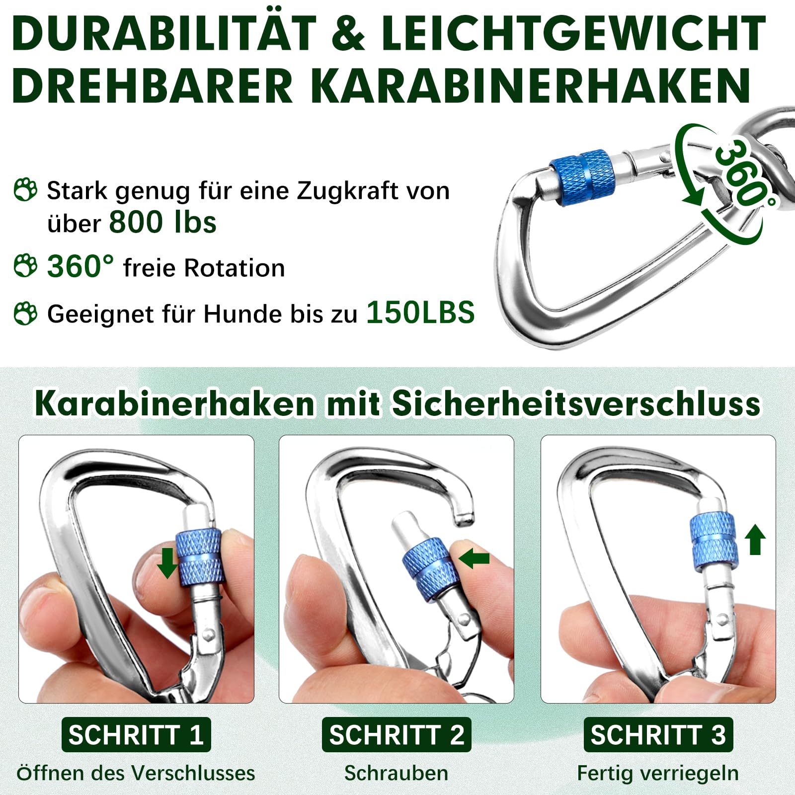 Schwerlast 40FT Metall-Hundekettenleine, Kaussicher, Rostfest, Mit Drehbarem Haken, Outdoor Hundebindekabel für Garten, Camping & Training, Für Mittel- bis Großhunde bis 150lbs