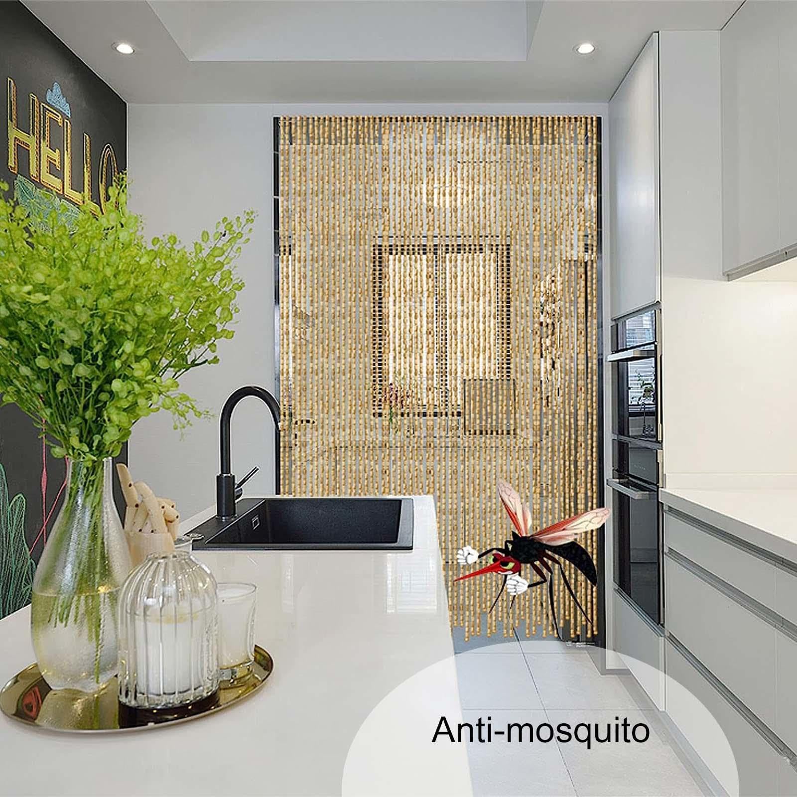 Rideau De Perles en Bambou 80×200cm 90×200cm 100×200cm,Rideau De Perles Bois Naturel,Anti Mouche, Rideau De Séparation en Perles Brins,Fait À La Main,Pour Porte De Placard,W×H-100strands(100×240cm)