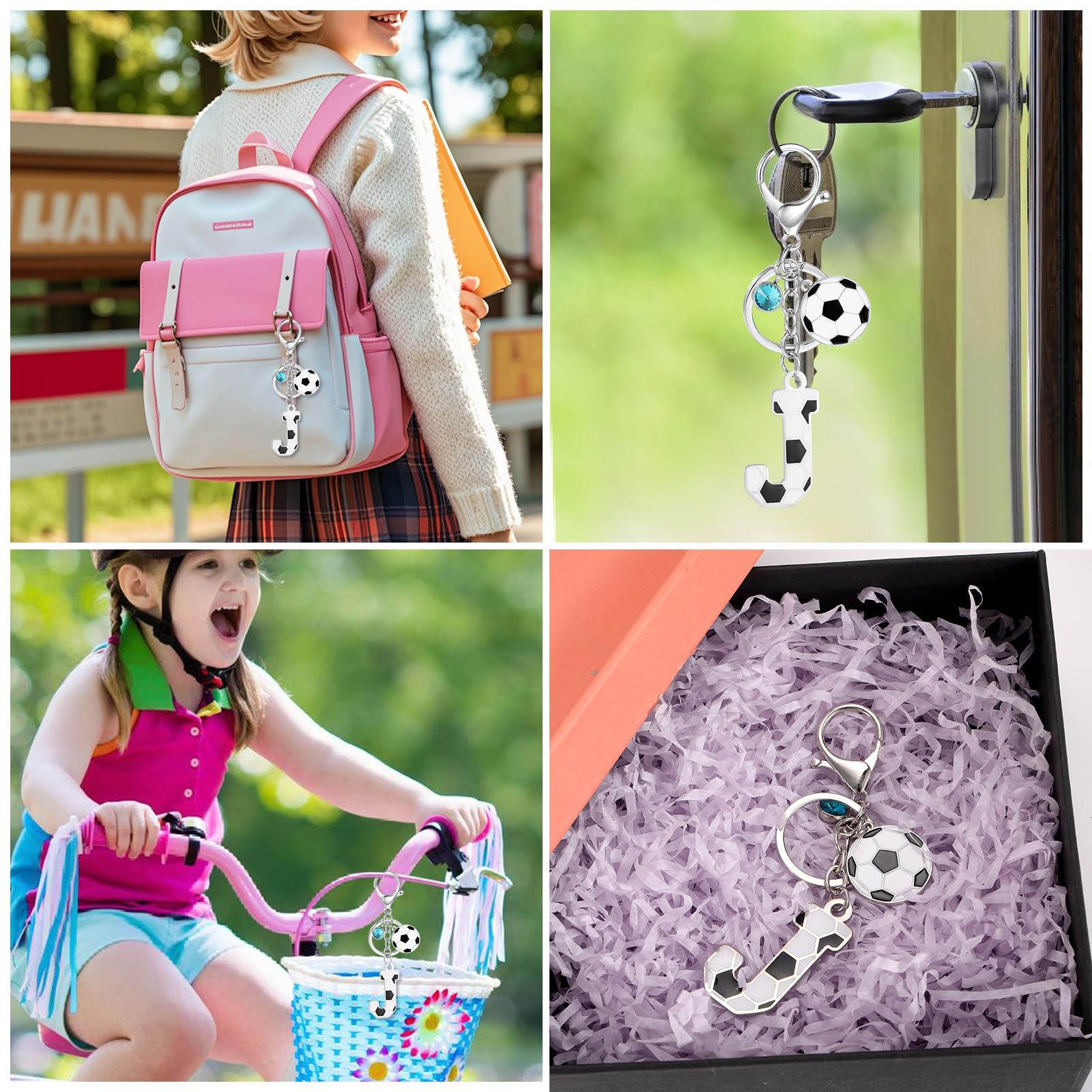 MWOOT Llavero Futbol de Letra Inicial, Llavero Nombre con Colgante de Fútbol para Niño Niña, Regalo para Bolso Mochila Llave