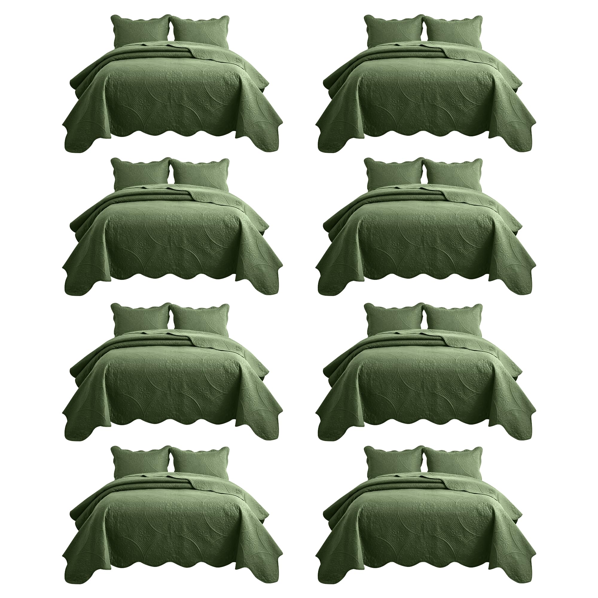 IR Imperial Rooms King Quilt Olive Green Floral 8 Pack for Hotel Guest Room