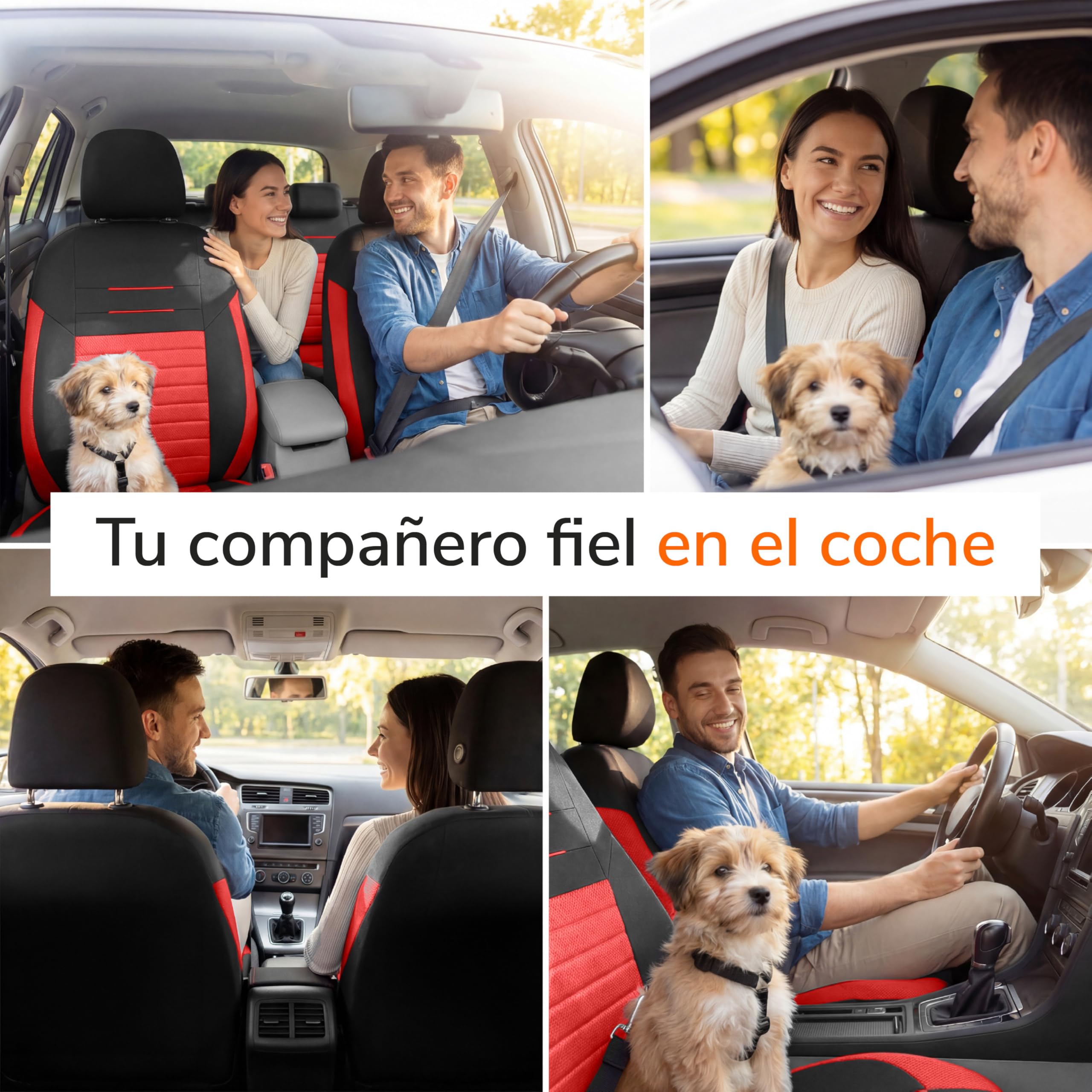 Upgrade4cars Fundas Asientos Set Universal Versión 2026 | Protectores para Delanteros y Trasero en Rojo | Accesorios Coches Interior Decoración