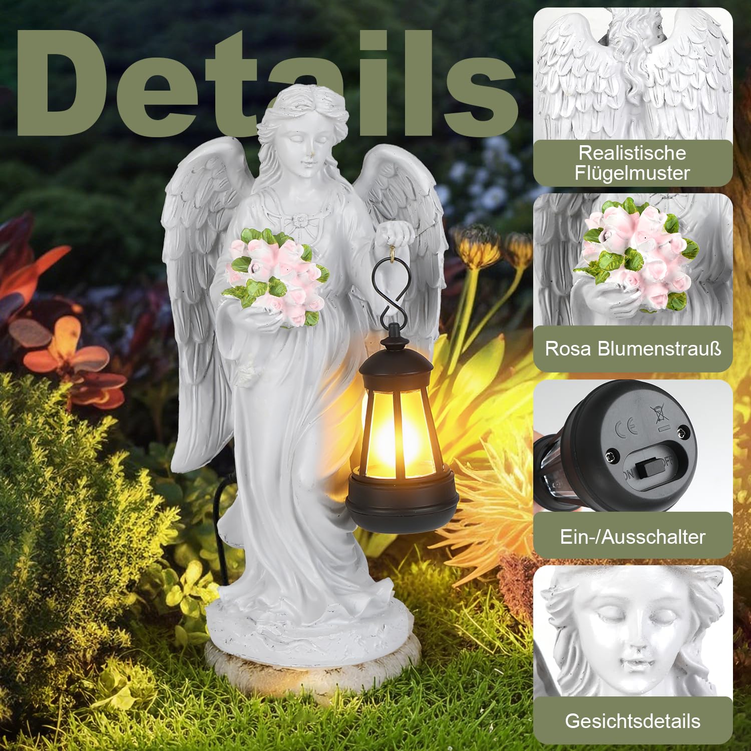 Engel Gartenstatuen, Grabschmuck Wetterfest: Grabengel, Außen Friedhof Deko, Wetterfeste Grabdeko aus Harz, Engel für Grab, Frostsichere Grabschmuck Wetterfest Dekoration, Grablicht