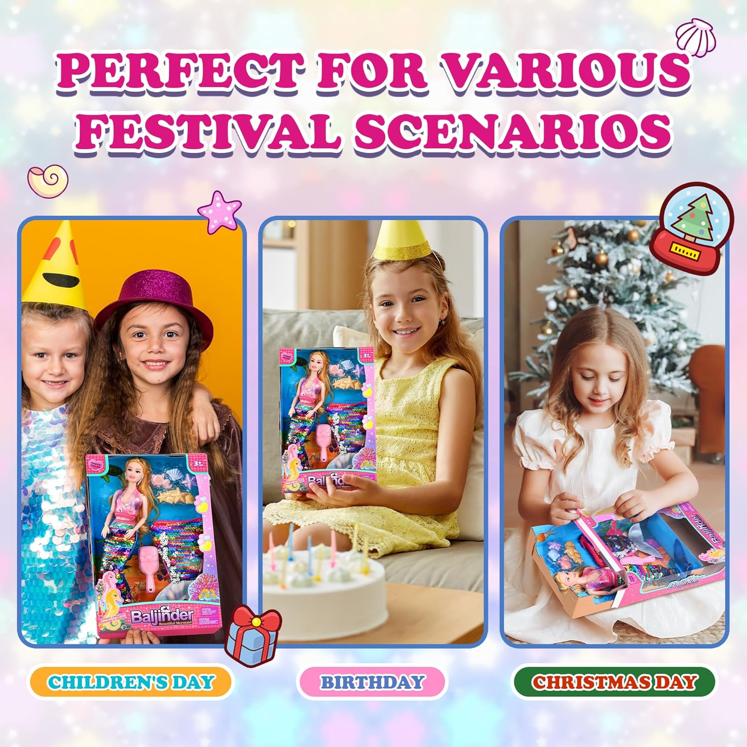 Mermaid Doll with Mermaid Purse| Brown Hair Princess Doll Playset with for Summer Water | Crossbody Mermaid Tail Coin Purse for Girls 4-7 | Mermaid Party Favors Birthday Christmas Holiday Gifts image 8 of 8 B0FCBZ6Z8V