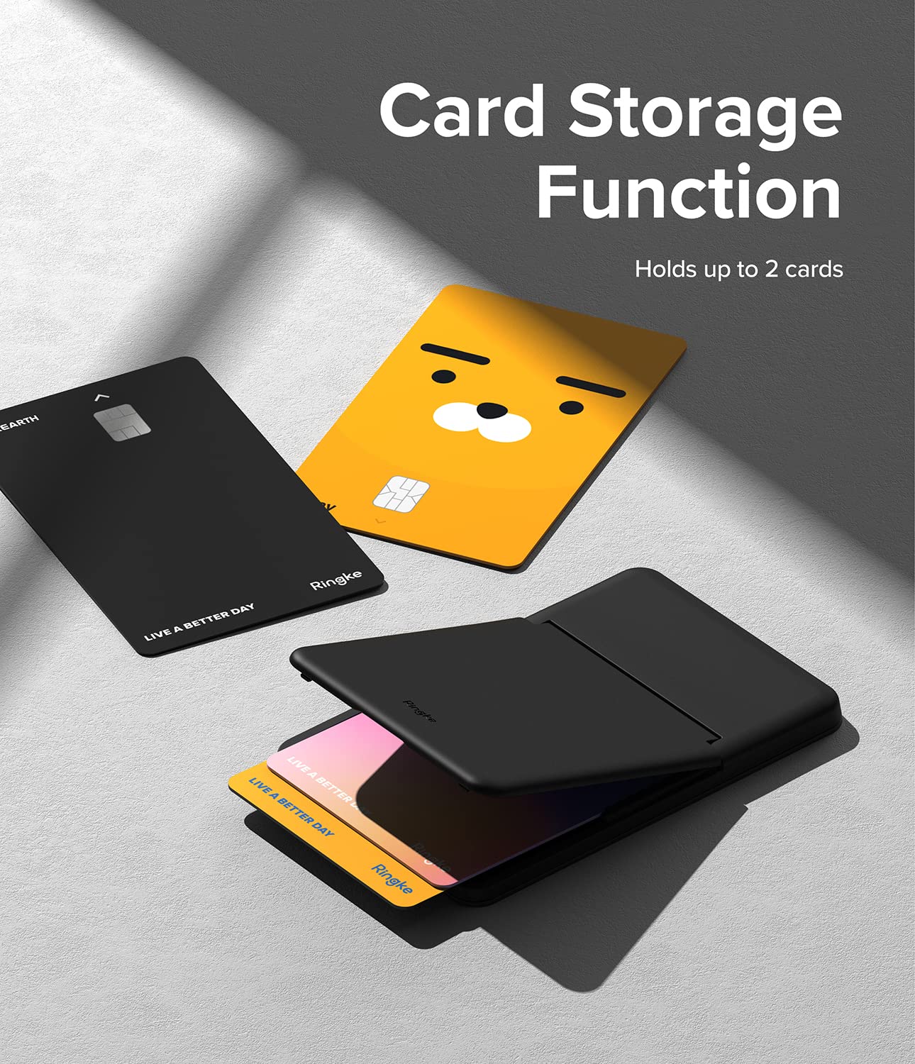 Ringke Stand Slot Card Holder, Porte-Cartes Adhésif avec 3M Sticker Noir