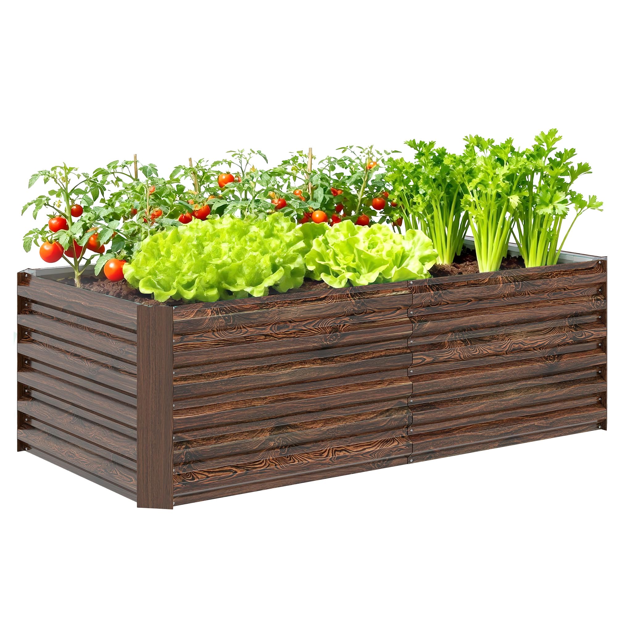 Outsunny Letto per Orto Rialzato da Esterno 180x90x57.5 cm Marrone Scuro | Fondo Aperto, Barre di Supporto, Fioriera da Esterno in Acciaio Zincato, per Fiori Verdure, Balcone Giardino