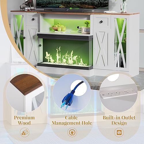 Miniatura 6 de Soporte de TV eléctrico de cristal de 3 lados con chimenea eléctrica, centro de entretenimiento con chimenea de 30 pulgadas y luces LED, soportes de