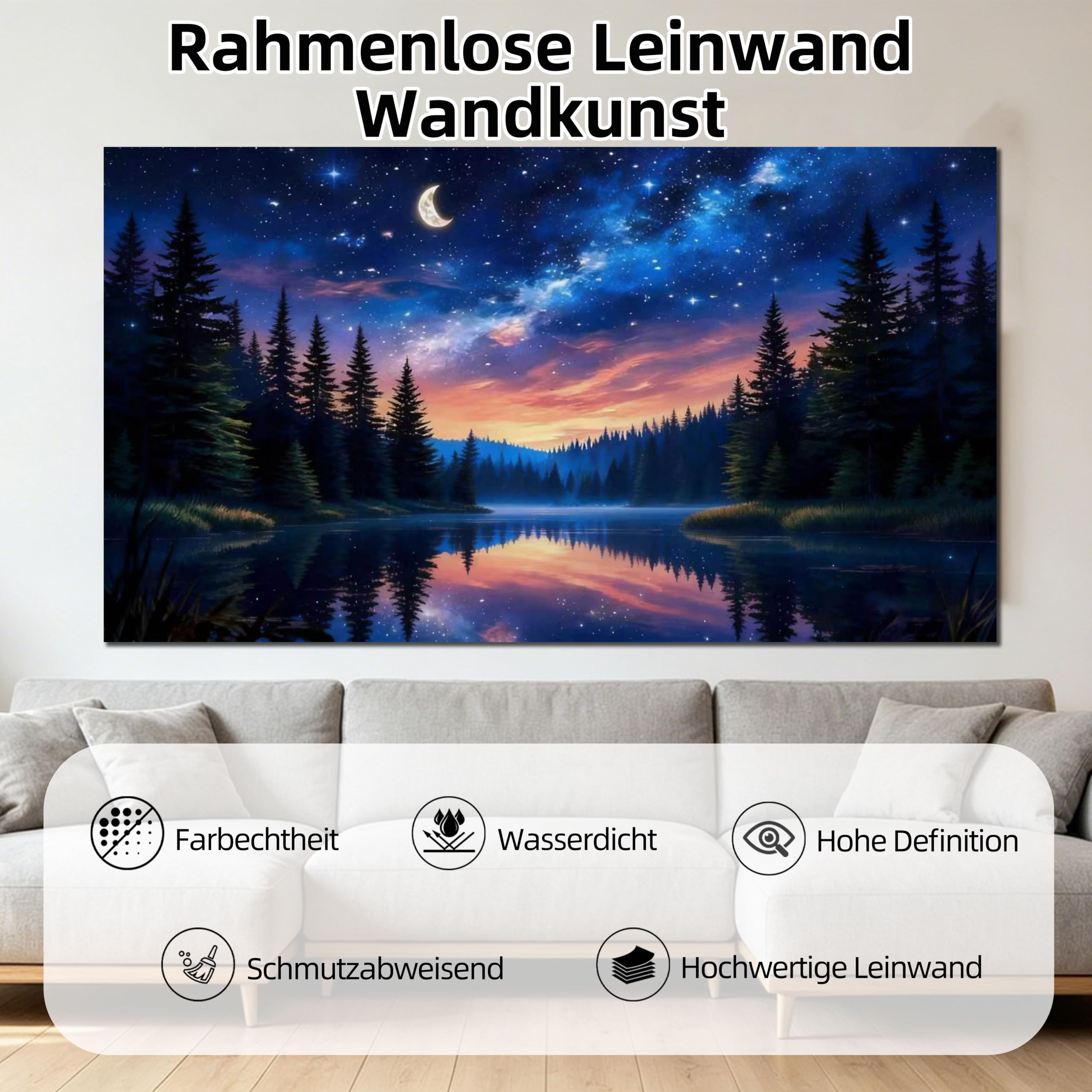 WZXGHE Poster sul tema del cielo stellato, stampa artistica da parete con luna e stelle, immagine decorativa moderna per il soggiorno e la camera da letto, senza cornice (B, 50x100cm)