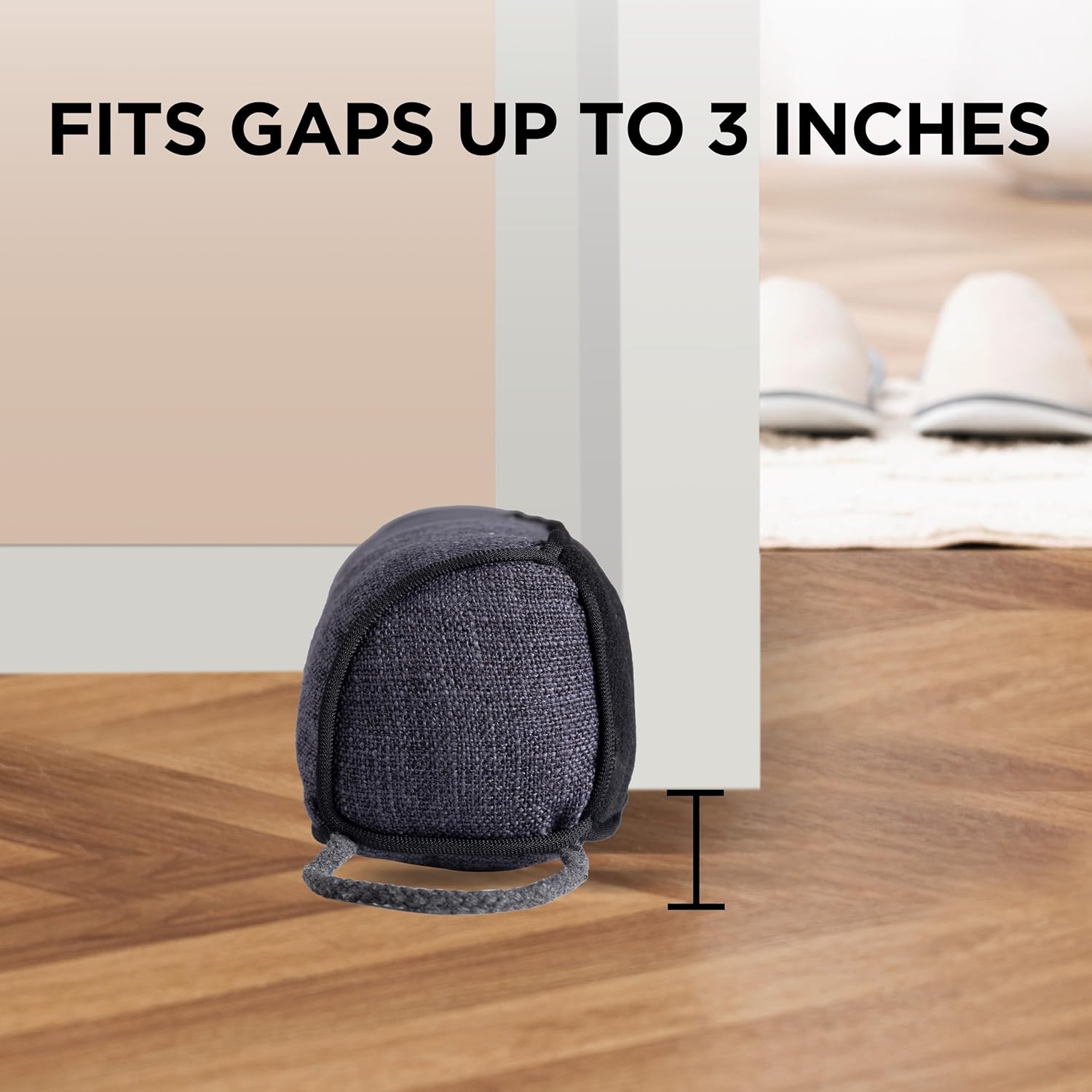 habibee 72" Door Draft Stopper for Bottom of Door, Block Hot Air Entering and Keep Cold Air in, up to 3" Linen Door Gap Filler with Reusable & Machine Washable Cover, All-Season Door Sweep, Black