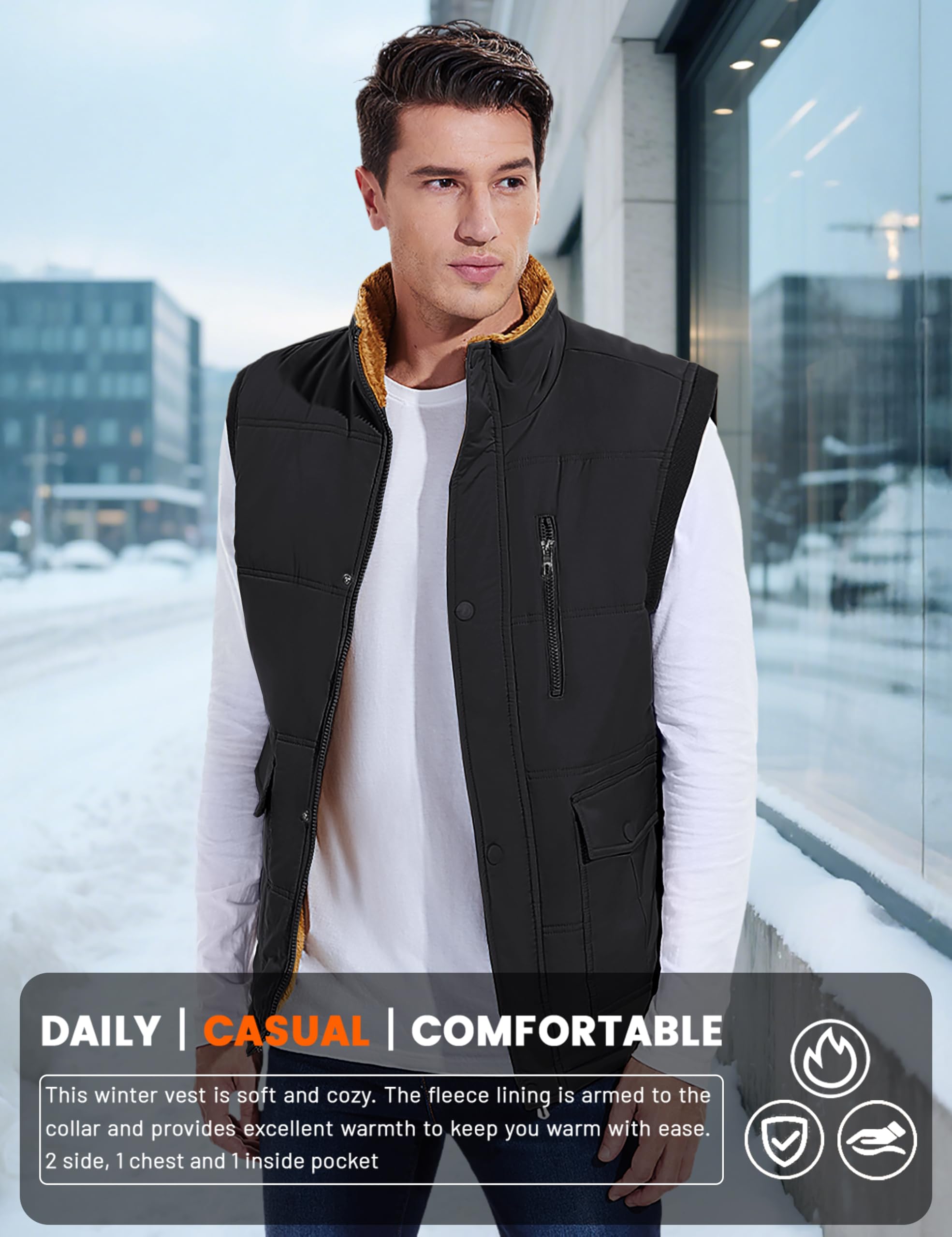 MAGCOMSEN Herren Fleeceweste Outdoorweste Thermoweste Gilet | Fleece Steppweste,Warme Daunenweste,Stehkragen,Ärmellose Weste Mit Mehrfachtaschen