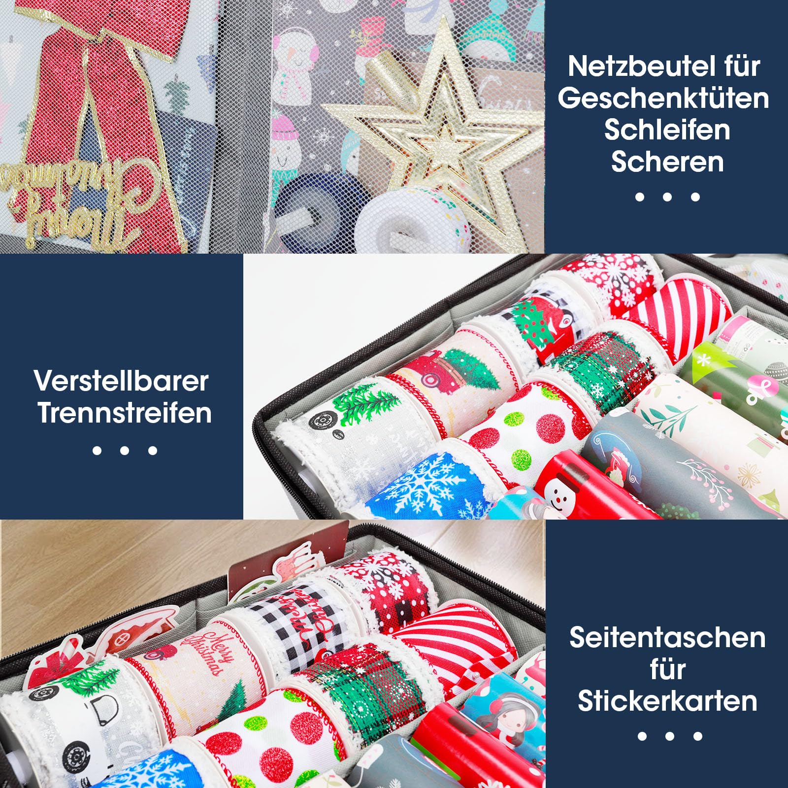 Cong.Lai Geschenkpapier Aufbewahrung: Aufbewahrungstasche für Geschenkpapier - Wasserdichtes 600D Oxford Gewebe - Geschenkpapierrollen Organizer mit Fächern 90x30x12cm Grau (Packung mit 2)