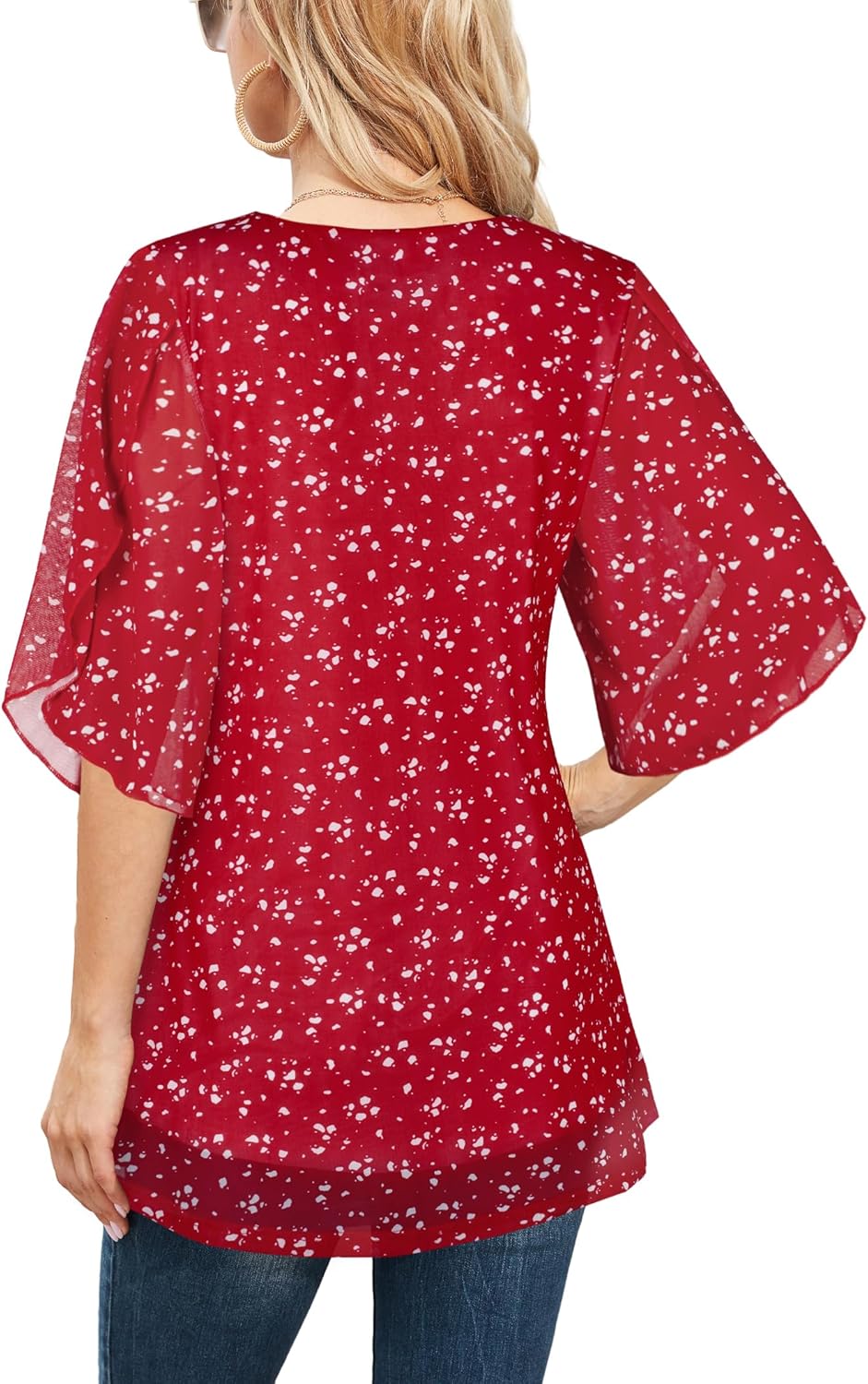 Ninedaily Women's Tops 3/4 Sleeve Blouses Dressy Casual Double Layers Mesh Tunic Shirts - Image 3