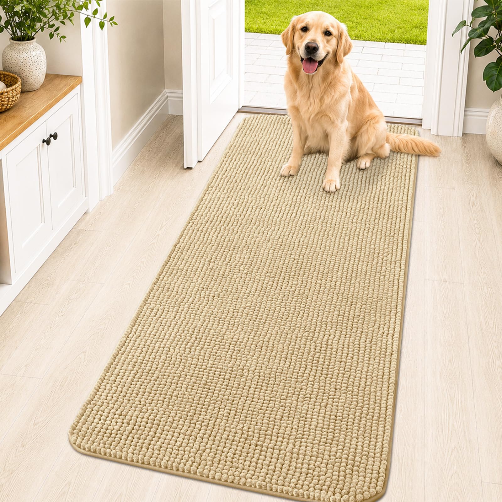 OLANLY Dog Door Mat for Muddy Paws 59x24, Absorbent Chenille Mud Doormat
