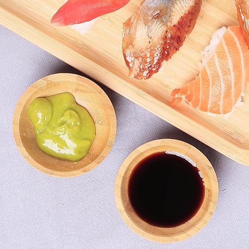 Miniatura 5 de ZTHapwa Juego de cuencos de inmersión, tazas pequeñas de bambú para salsa de soja, condimento, ensalada, aperitivos, cuencos redondos reutilizables