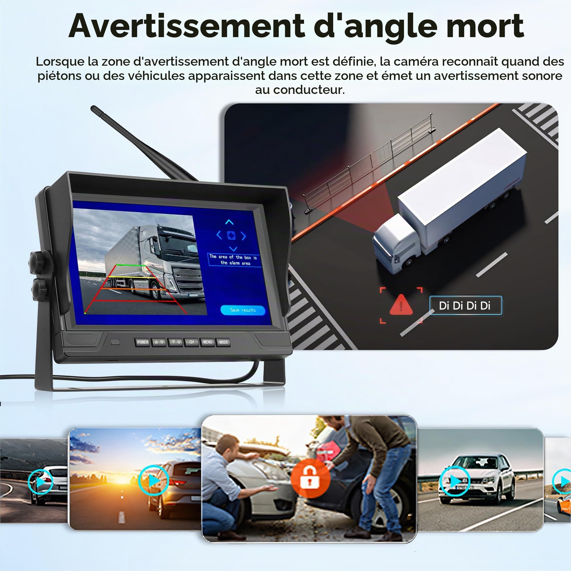 Caméra de Recul Numérique sans Fil, 2 Caméras avec Moniteur IPS 9 Pouces, Caméra de Recul étanche IP68 BSD Vision Nocturne Retournement d'image Vidéo en Boucle pour Camion/Remorque/Camping-Car/Bus