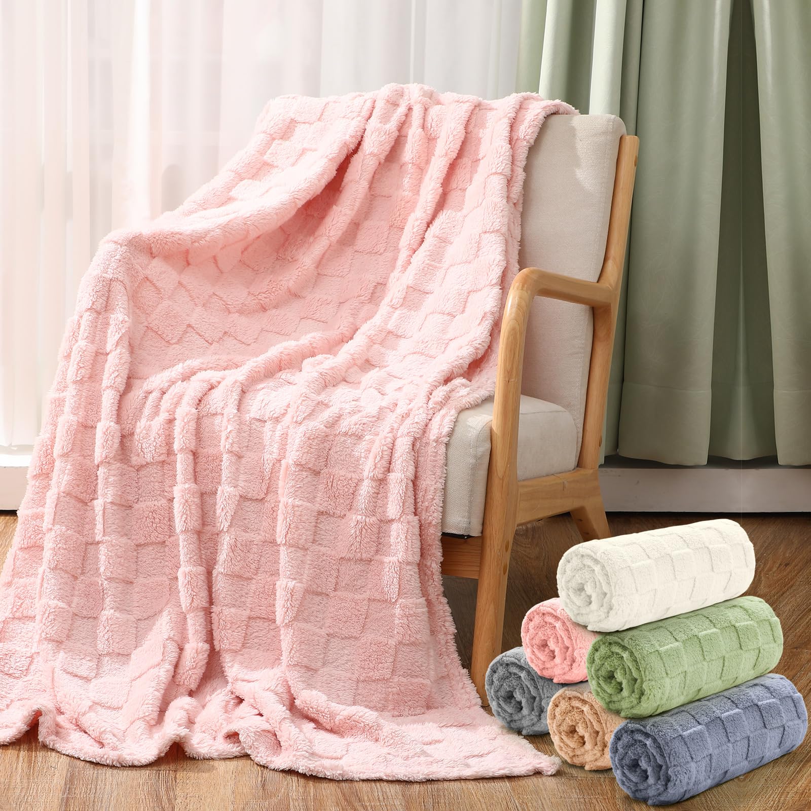 Buryeah 6 Pack Fleece Throw Blankets Bulk, 50 x 60 Inches Soft 3D Checkered Flannel Blankets for Couch Sofa Bed Warm Sleepover for Homeless Gifts (Mixed Color)
