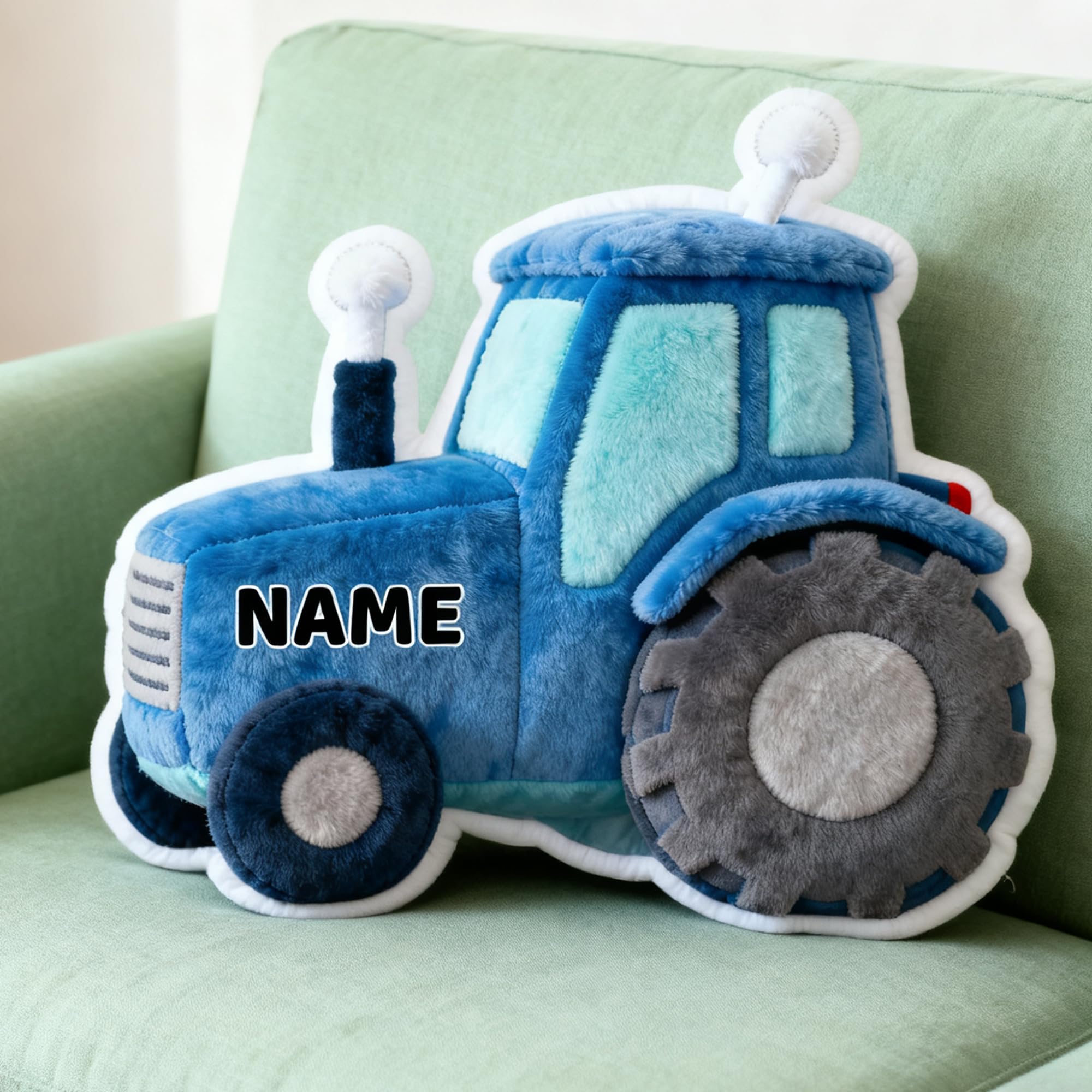 SosnSusn Custom Cute Tractor Shaped Pillow with Name, Double-Sided Personalised Pillow for Bed Sofa Car Couch Decor Cushion Birthday, Christmas, Valentine's Day Gifts for Men Women Family Friends