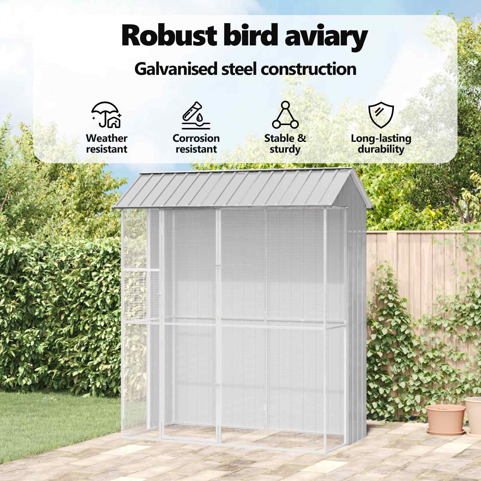vidaXL Jaula para Aves Gris 215 x 110 x 247 cm Acero Galvanizado, Hábitat Moderno para Aves, Jaula Exterior, diseño Duradero para jardín y terraza