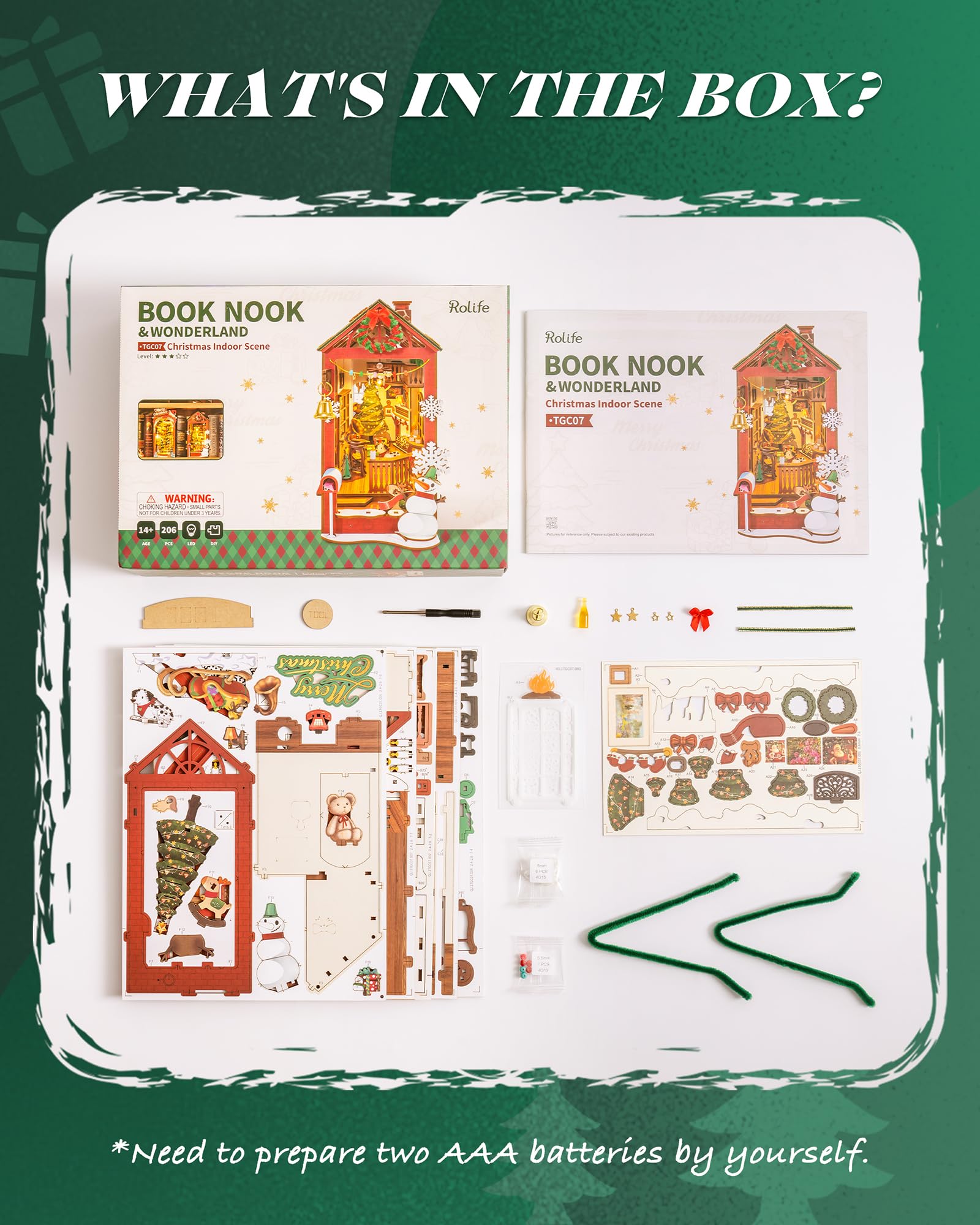 Rolife Book Nook Kit Calle e Interior de Navidad Casa de Muñecas Book Nook Kit Diorama con Árbol de Navidad Regalo para Adultos y Adolescentes (Escena Interior Navideña)