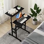 Tangkula Mobile Standing Desk Stand Up Desk, Height Adjustable Computer Desk with Standing & Seating 2 Modes, Tilting Tabletop & Flexible Wheels, Rolling Laptop Cart Sit Stand Desk