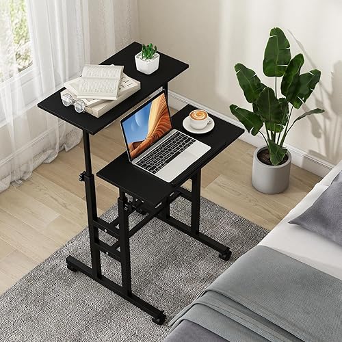 Miniatura 4 de Tangkula Escritorio móvil de pie, carrito de podio para laptop de altura ajustable con mesa inclinable y ángulo ajustable, escritorio de computadora