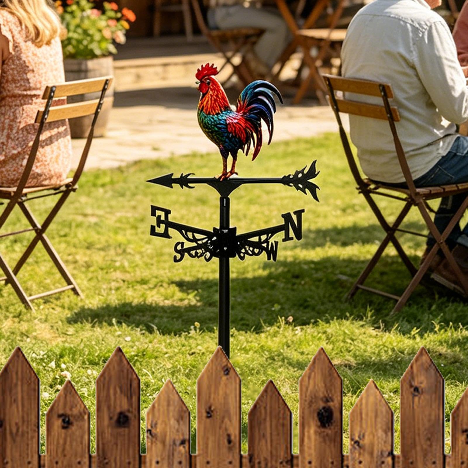 Veleta de Viento - Decoración De Exterior con Gallo De Hierro | Veletas Animales para Jardín | Decoración Granja, Jardín, Patio Trasero, Césped, Balcón, Barandilla y