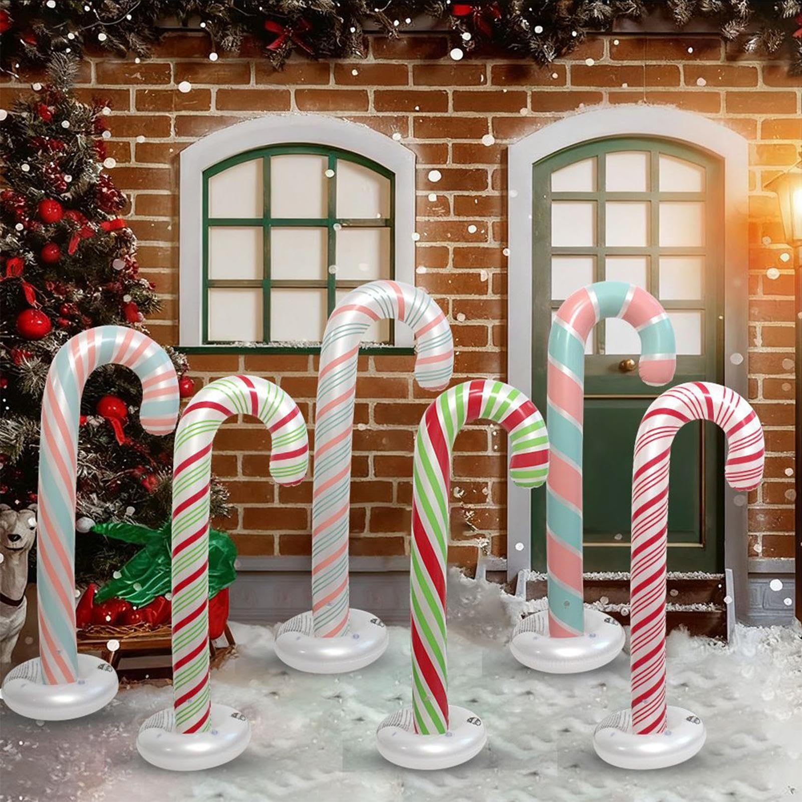 Inflables Navideños Decoración De Bastón De De 1.30m | 6 Piezas Bastón De Inflable Con Base Llenable Con Agua Para Interior Exterior En Casa Año Nuevo Jardín Patio