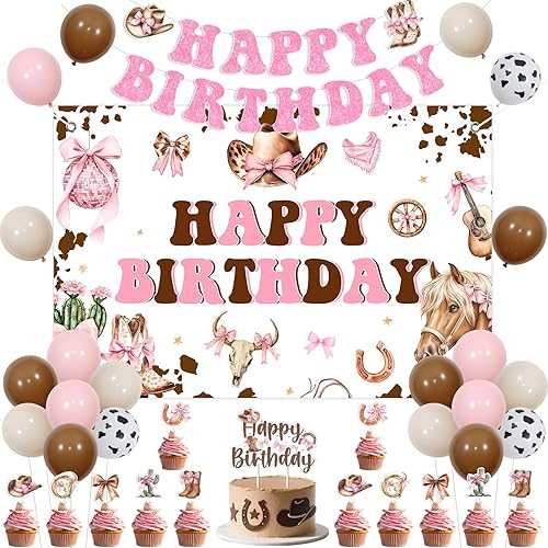 Balterever Cowgirl Bow Birthday Party Decorations Pink Cowgirl Bow Happy Birthda
