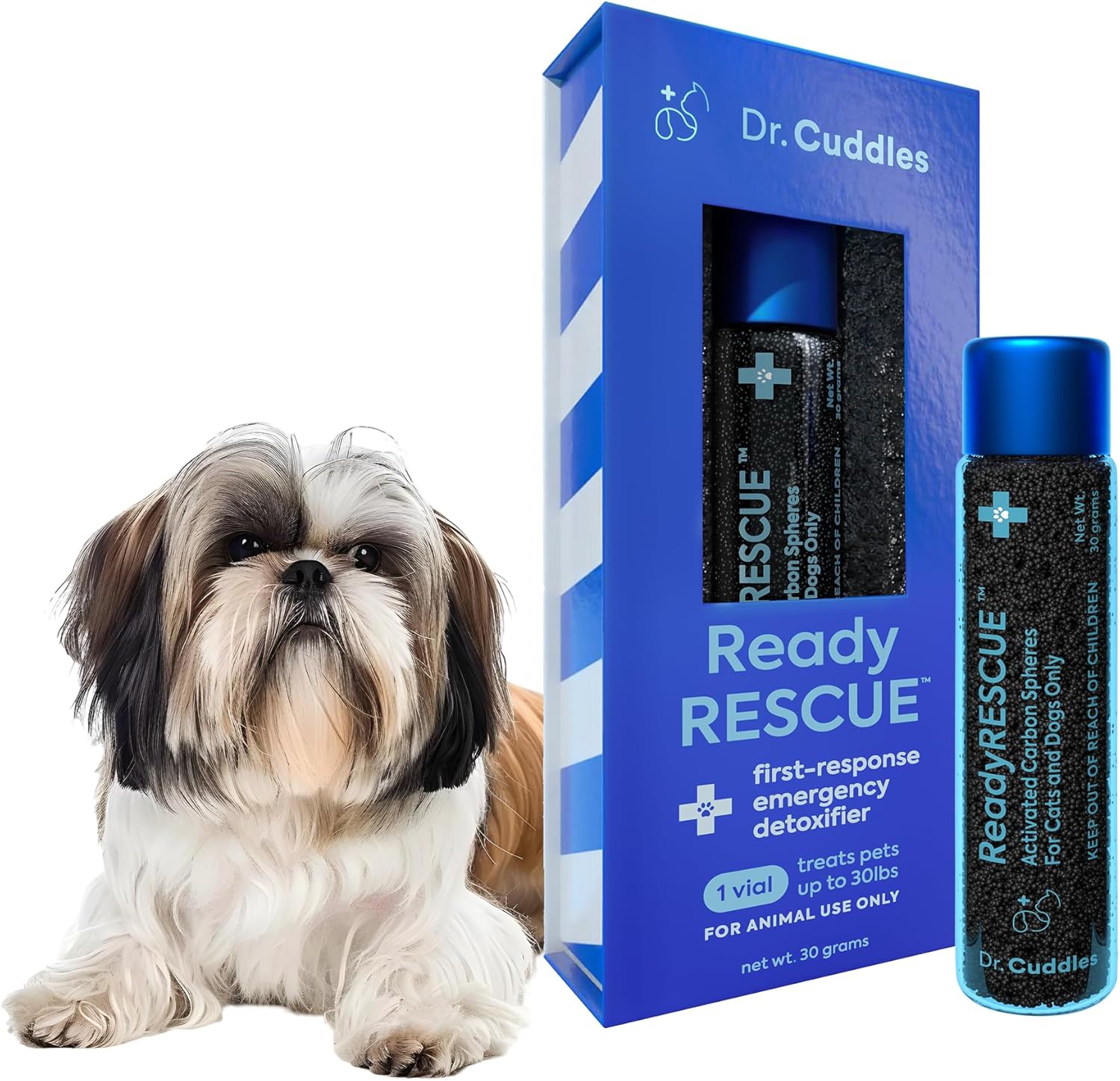Dr. Cuddles ReadyRESCUE – Next-Generation Activated Charcoal for Dogs &amp; Cats, 30g - Veterinary-Grade Toxin Detox - Emergency Pet First Aid - Fast Acting, Safe &amp; Travel-Ready