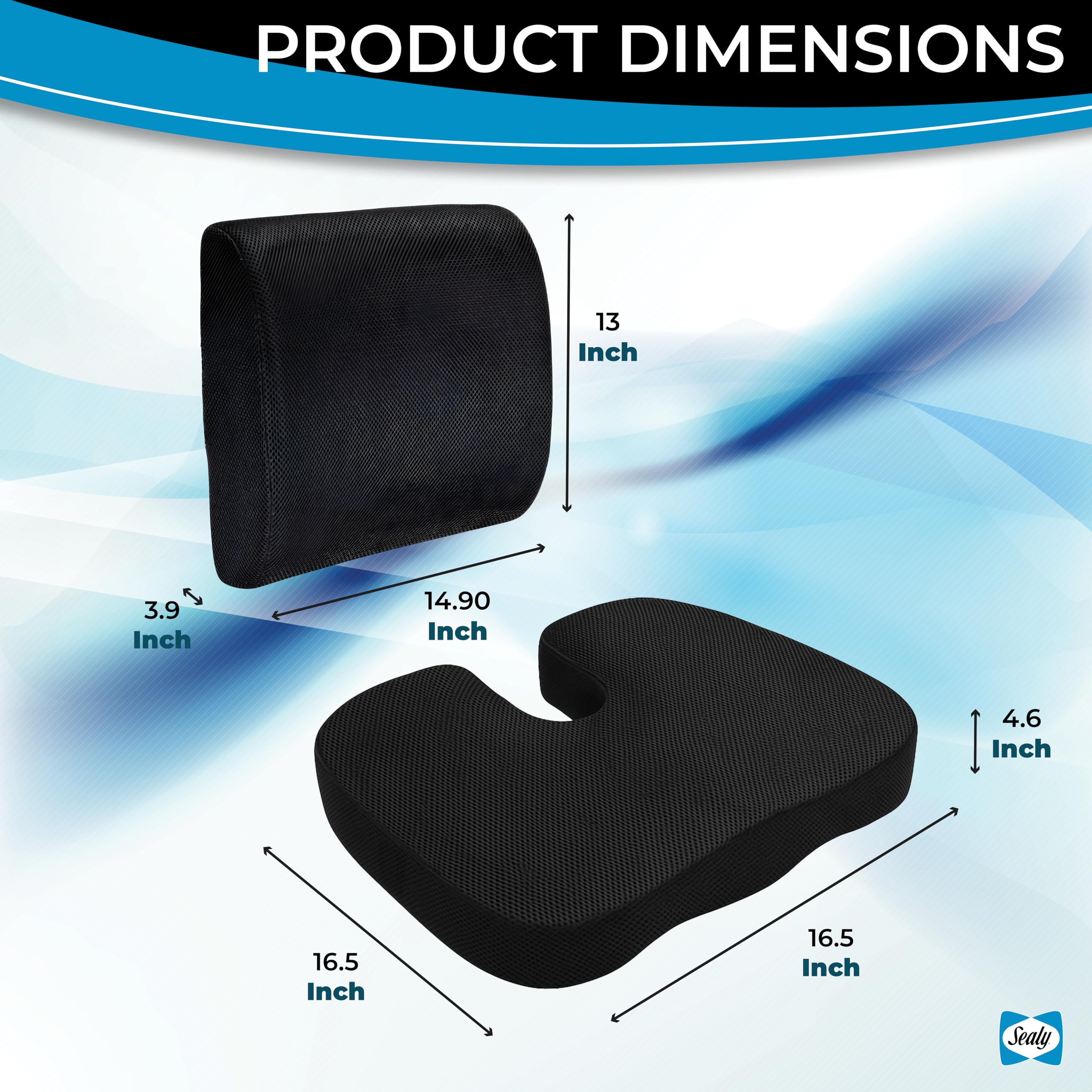 Sealy, Juego de 2 cojines, mejora tu experiencia de asiento con la máxima comodidad y apoyo para el hogar, la oficina y el coche, funda lavable, malla transpirable, espuma viscoelástica de alta