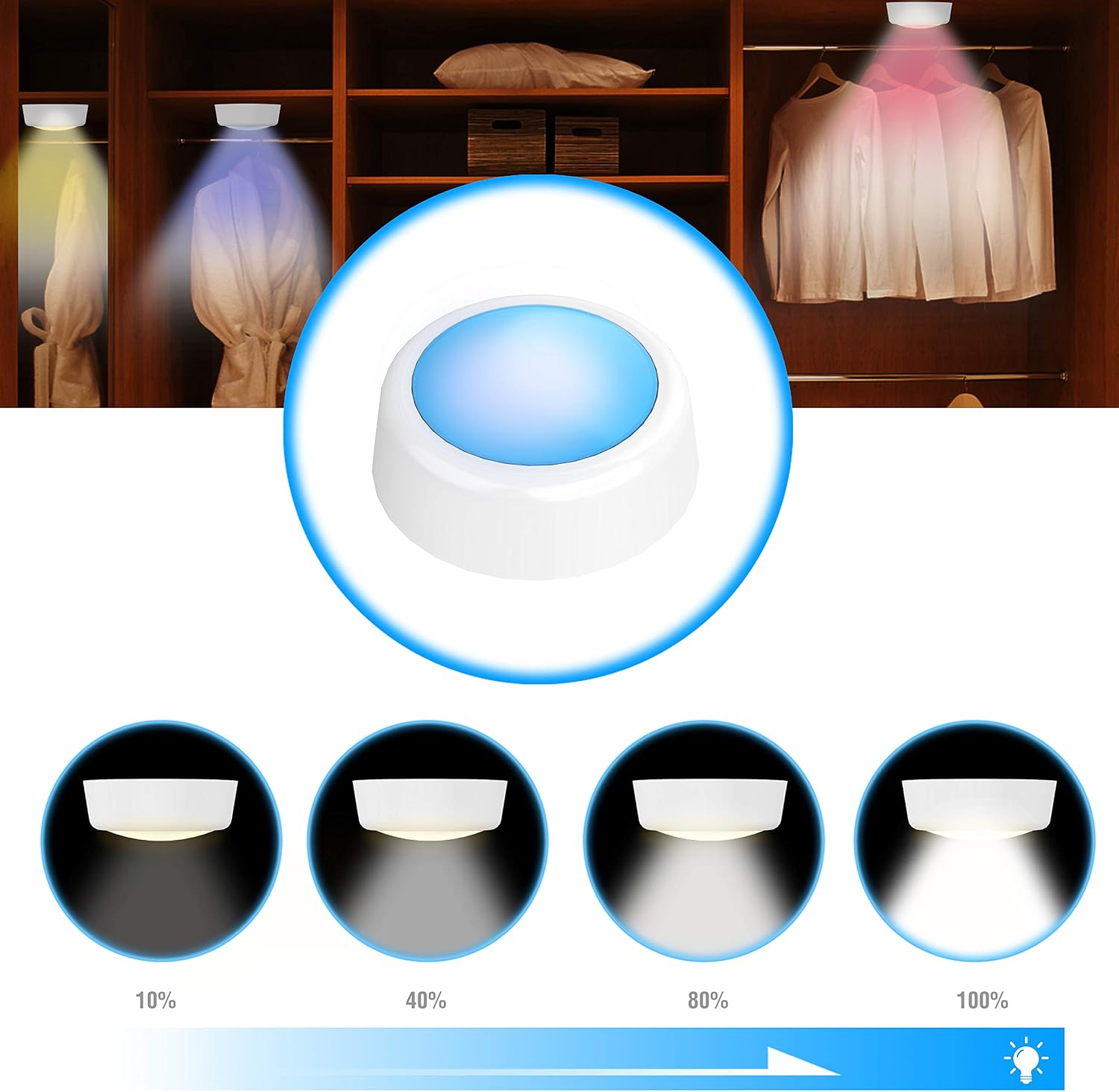 LED Puck Lights, Shineled Wireless Puck Lights with Remote, Led Puck Lights with Remote Control, Led Under Cabinet Lighting, Dimmable Closet Light (RGB 3Pack)