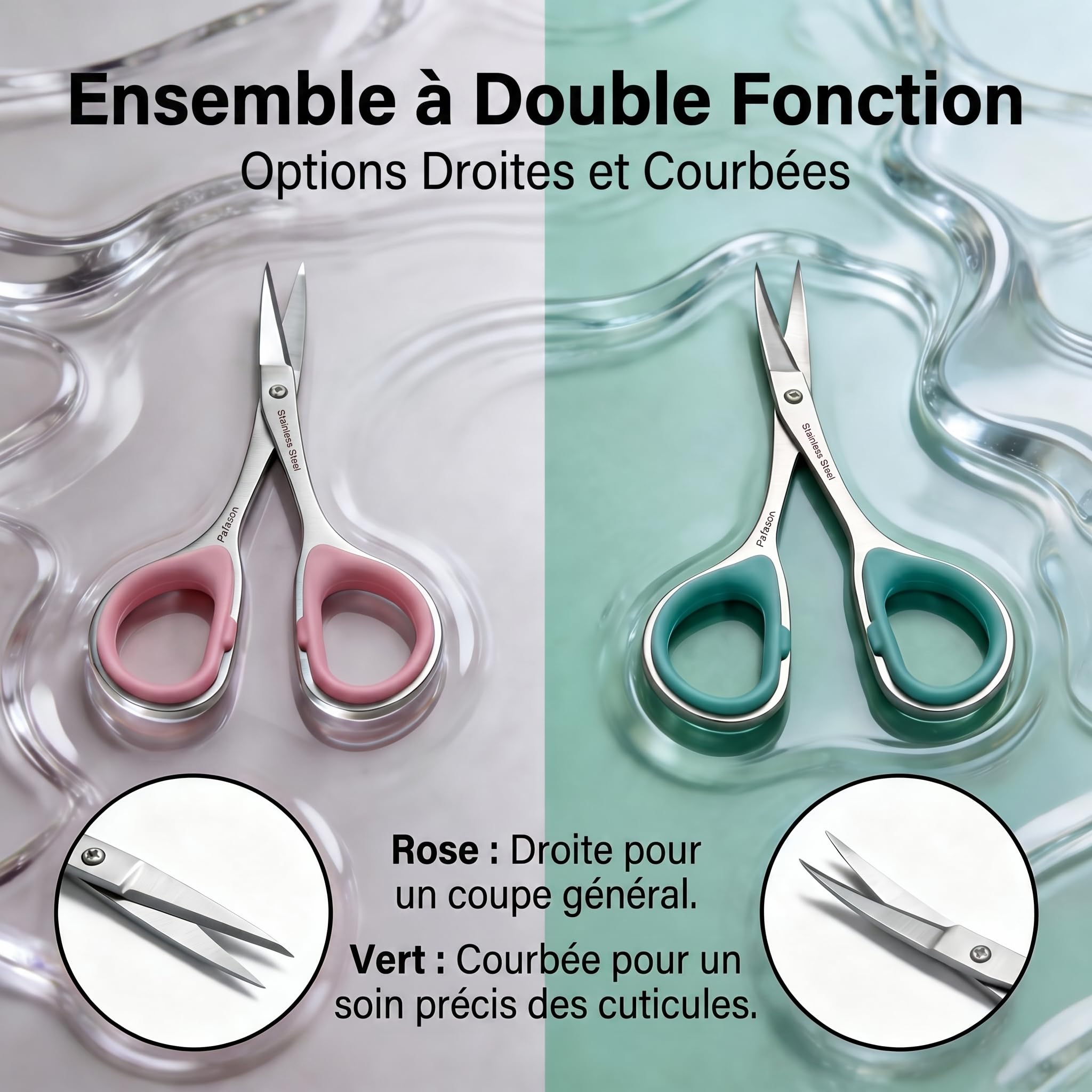 PAFASON Petit Ciseaux Cuticule Ongle Ensemble, 2 Pièces Multi-Usage Pointe Courbe Droite Précision Manucure Pédicure Beauté Toilettage Outil pour Ongles Peau Sèche, Étui Cuir Premium