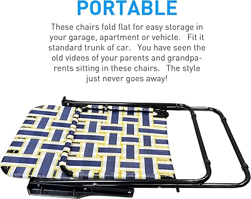 Miniatura 5 de EasyGo Product Silla de césped plegable de acero para tumbona de patio, asas de madera para camping, playa, pesca, patio trasero, estadio, piscina,