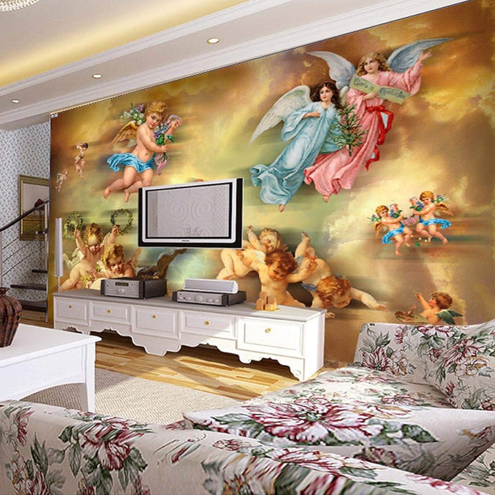 Amazon.co.jp: LHGBGBLN 3Dリビングルーム壁画壁紙大絵画天使