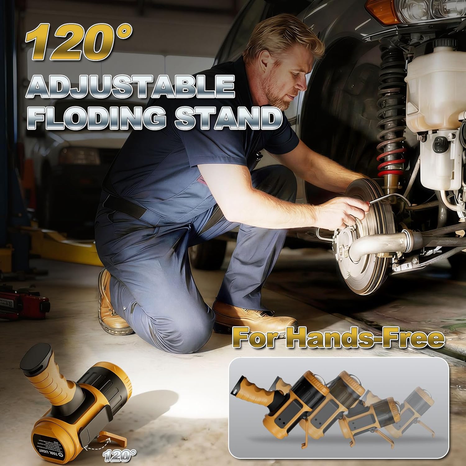 1000000 Lumens Adjustable Focus Spotlight, 16000mAh 20Hrs LED Super Bright Rechargeable Spotlight Flashlight, 3-Mode, Build-in Stand & Clip, IPX7 Waterproof Handheld Spot Light Outdoor, Yellow