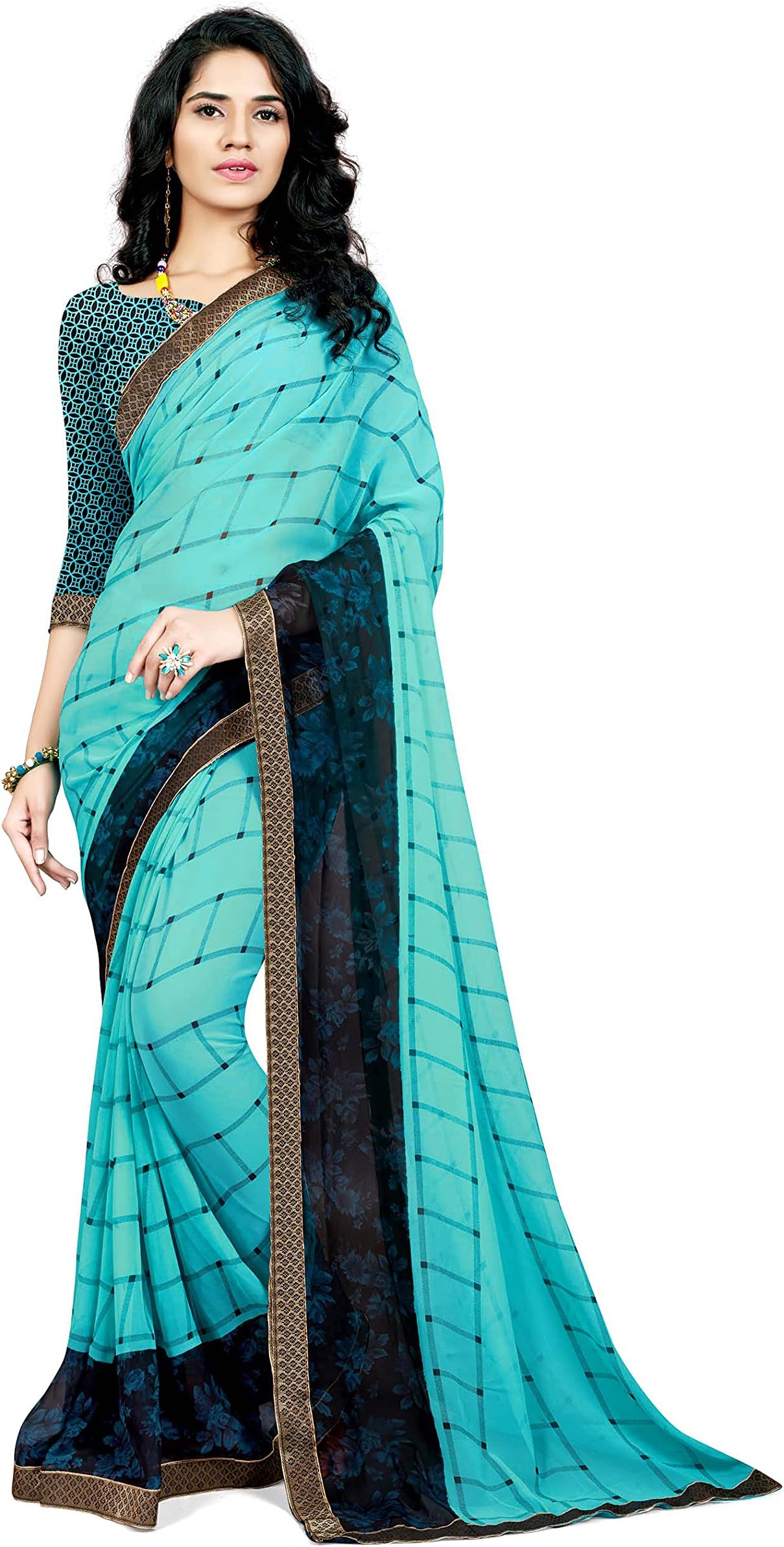 Jaanvi fashionWomen's Floral Printed Georgette Saree
