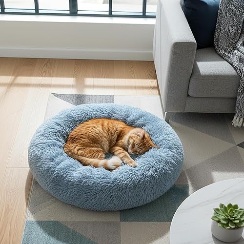 Miniatura 6 de PetAmi Cama calmante para perros y gatos pequeños y medianos, 23 camas redondas en forma de dona, cama lavable y esponjosa de piel sintética para