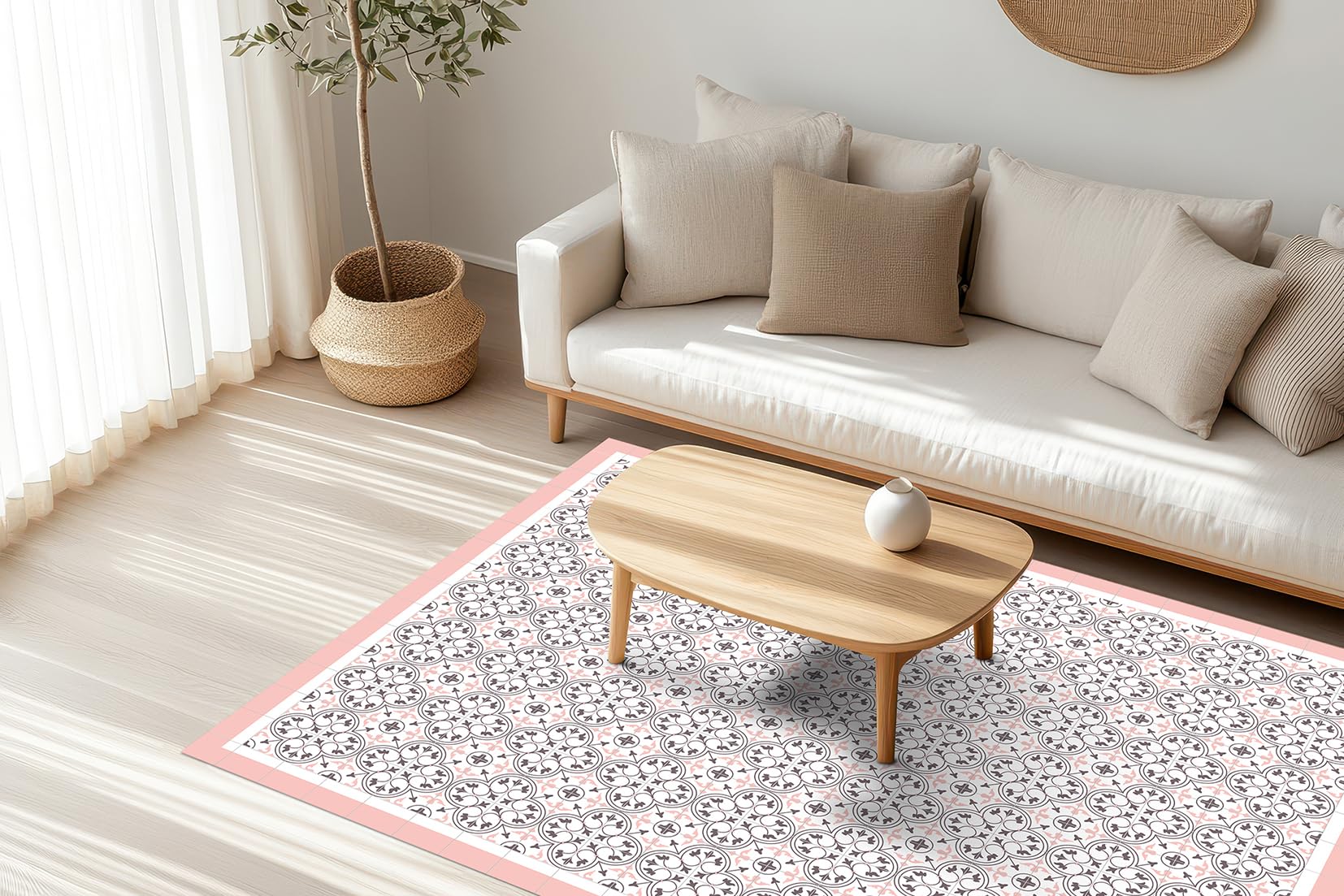 DobleUve Estudio Tapis Vinyle Capri | Rose | 120x120 | Tapis Cuisine PVC | Tapis de Salle à Manger Imperméable | Tapis Salon | Tapis Antidérapant Antifongique en PVC pour Enfants
