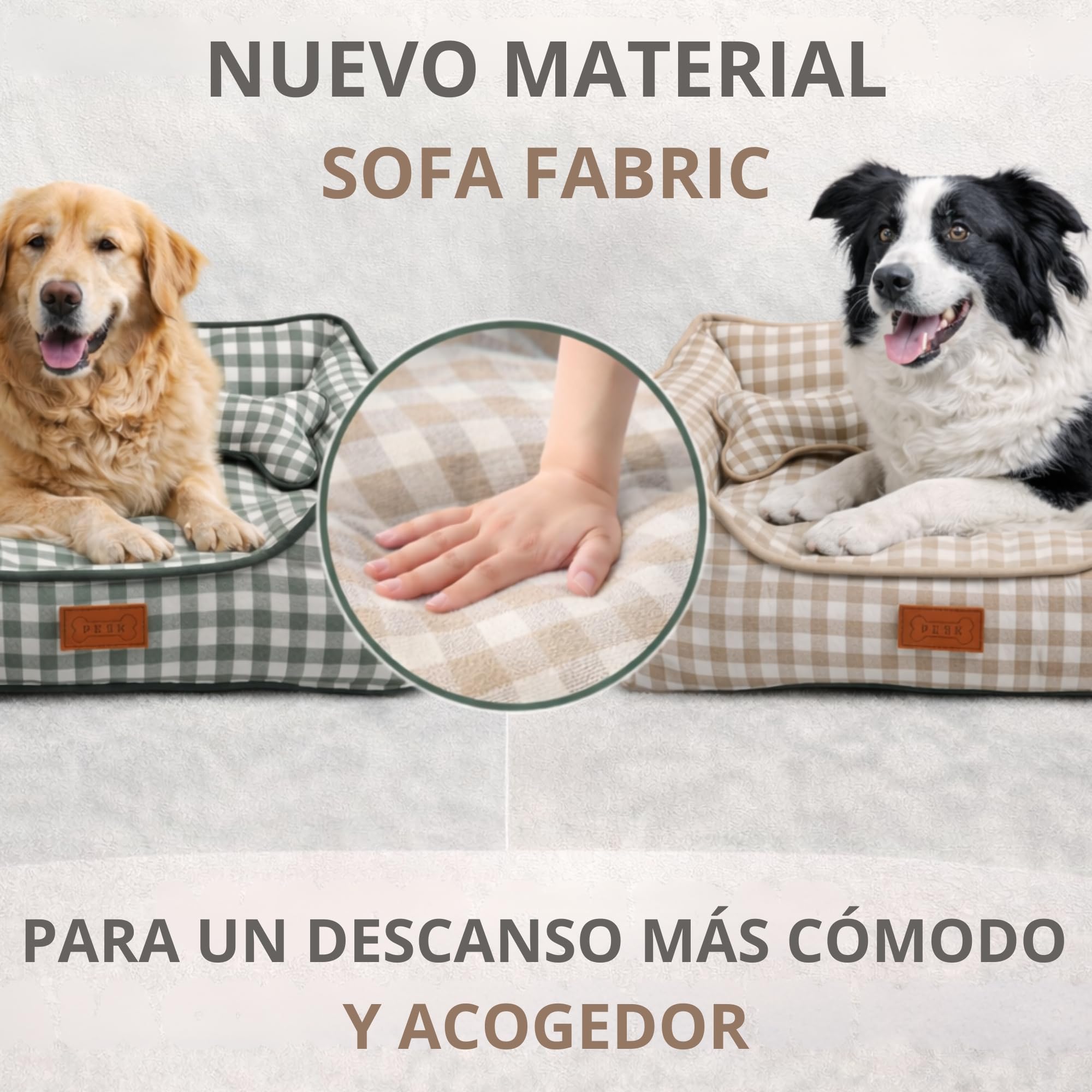 PESK Cama Perro Pequeño 57x47x15cm con Hueso de Juguete, Acolchada Relleno de Fibras, Cama Perros Medianos Lavable, Resistente Mordeduras, Camas Perros Medianos Antideslizante, Dog Bed (Beige Talla S)
