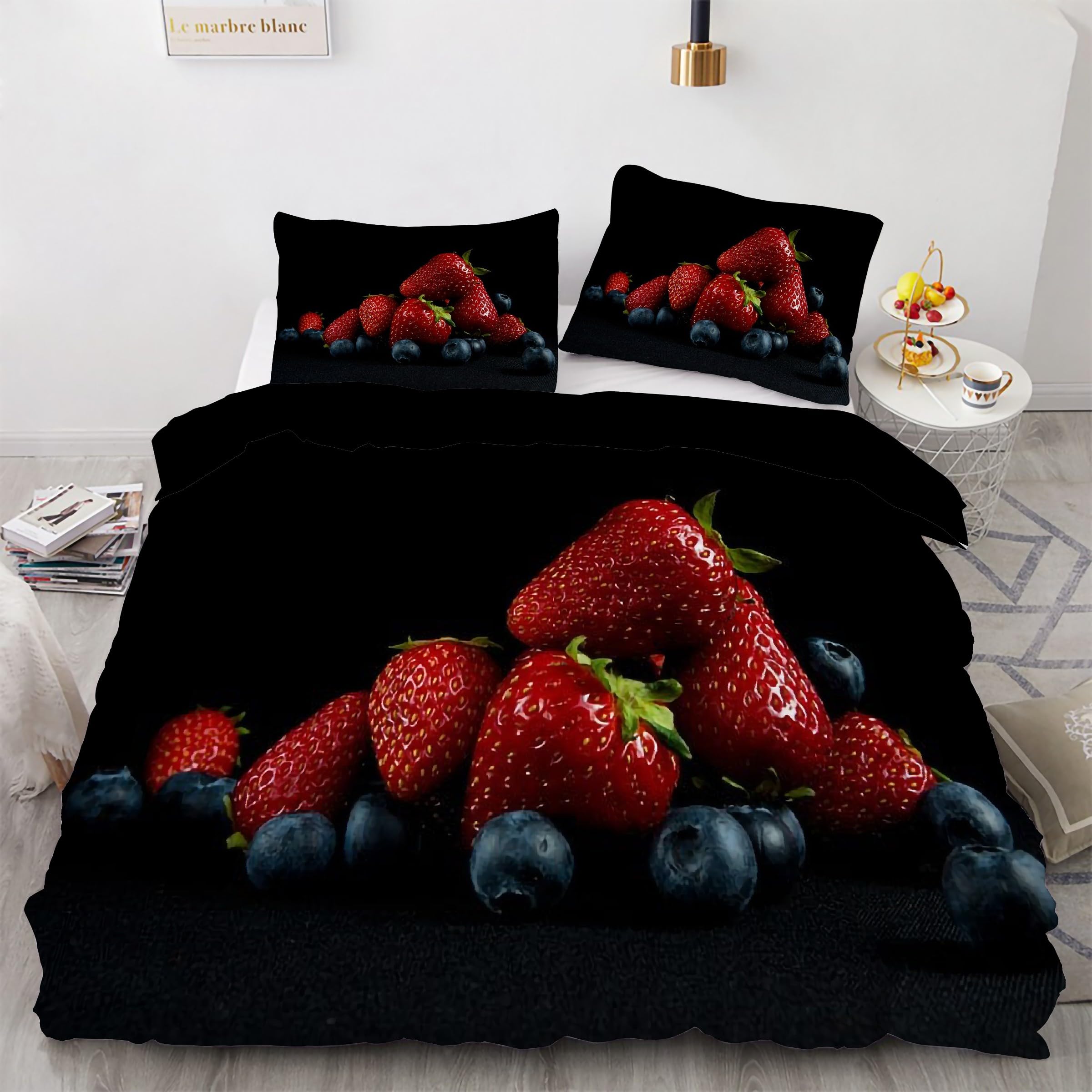 Parure de lit fraise avec housse de couette 220x240 cm et 2 taies d'oreiller Kg6029