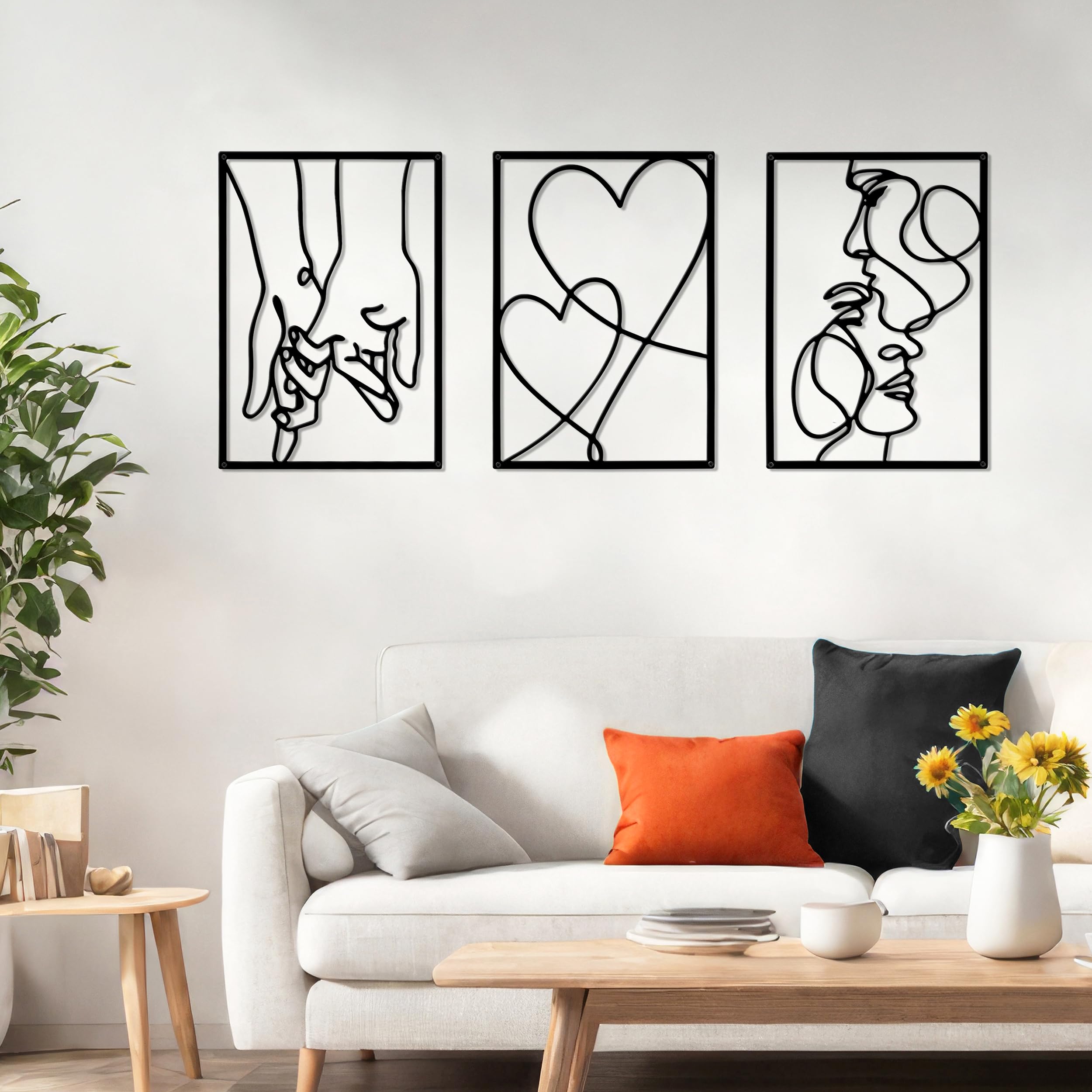 Songella Decorazione da Parete in Metallo Decorazione da Parete Minimalista Arte Appeso 3D Moderna Arte Astratta da Parete 3 Pezzi per Soggiorno Camera da Letto Nero 40 * 28cm