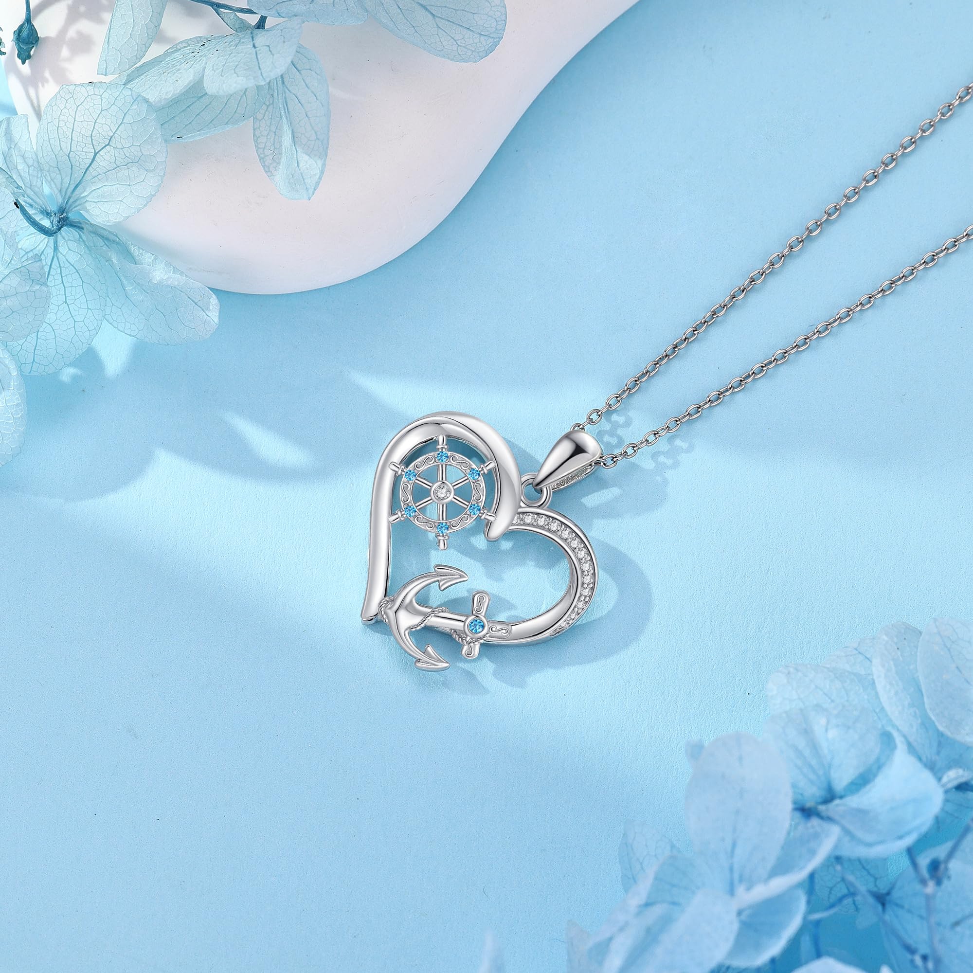 ONEFINITY Collana con ancora da donna, in argento Sterling 925, con ancora, timone, Pandent, idea regalo per donne, Argento sterling