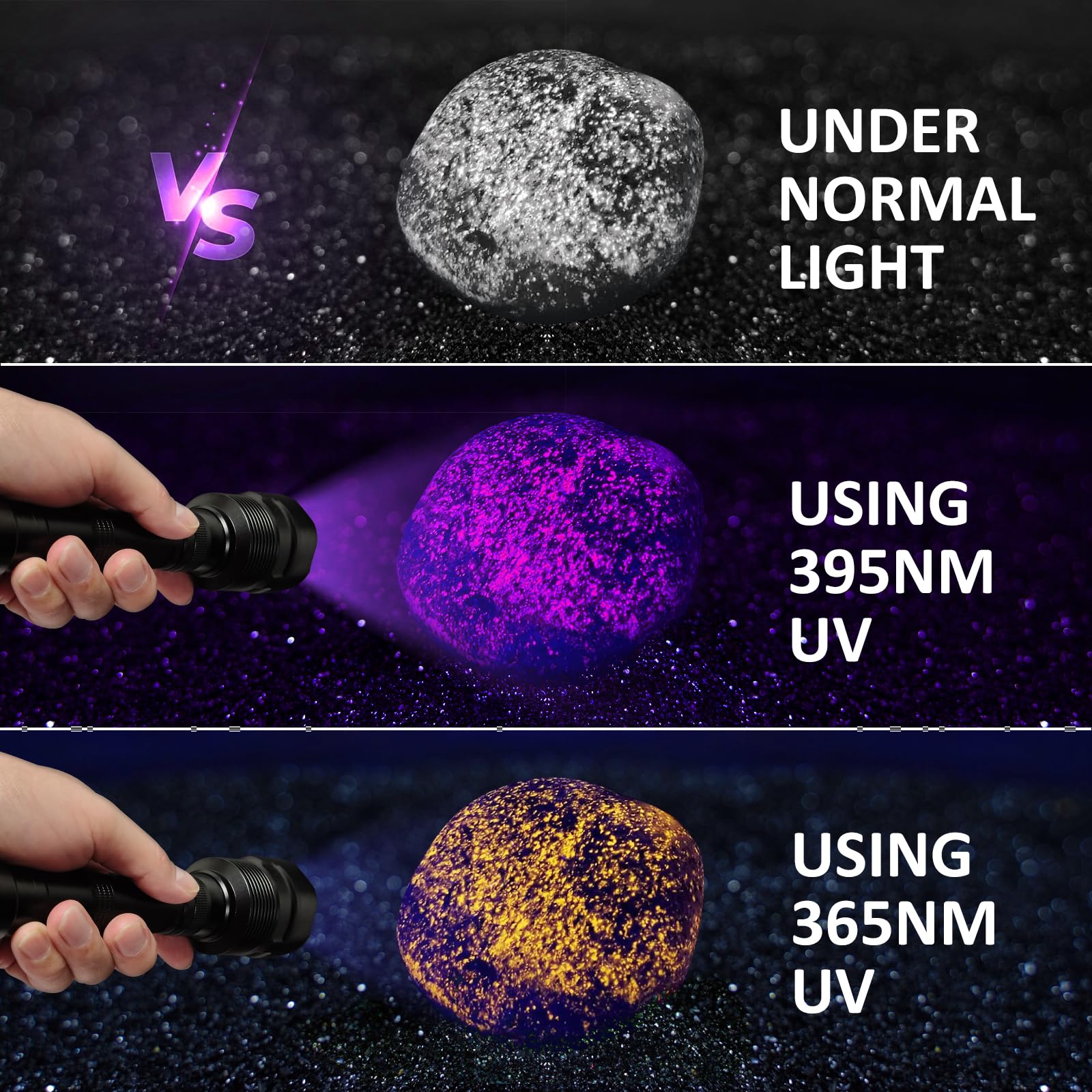 SAOPRKLER - Linterna UV de luz negra UV5 de 365 nm para todas las detecciones UV | Alta potencia, largo alcance, definición mejorada ultravioleta, haz de grado profesional, alto profesional, grado comercial