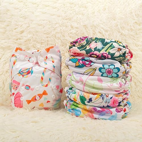 Miniatura 4 de Babygoal Funda de pañales de tela para niñas, fundas reutilizables ajustables para pañales ajustados y preplegados, 6 fundas de ropa de bebé + una