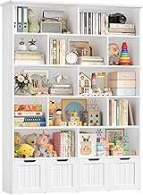 FOREHILL Children's Storage Unit Bookcase with 13 Shelves 4 Rolling Drawers Toy Storage for Children's Bedroom Playroom 125.5 x 33 x 175 cm White
