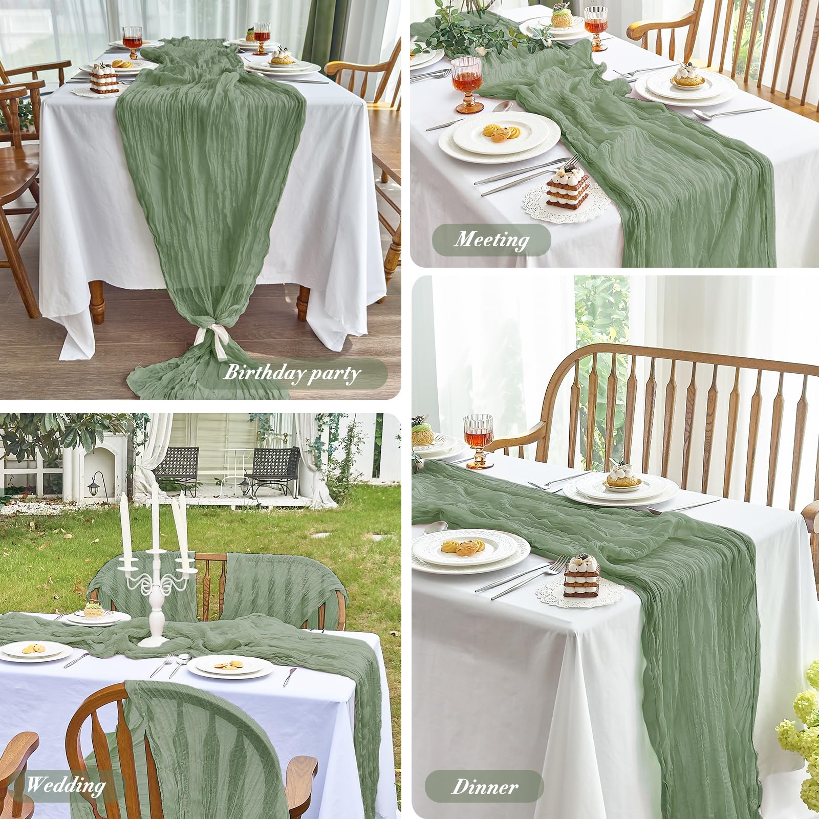 Sage Green Cheesecloth Table Runner - Party Decor -6