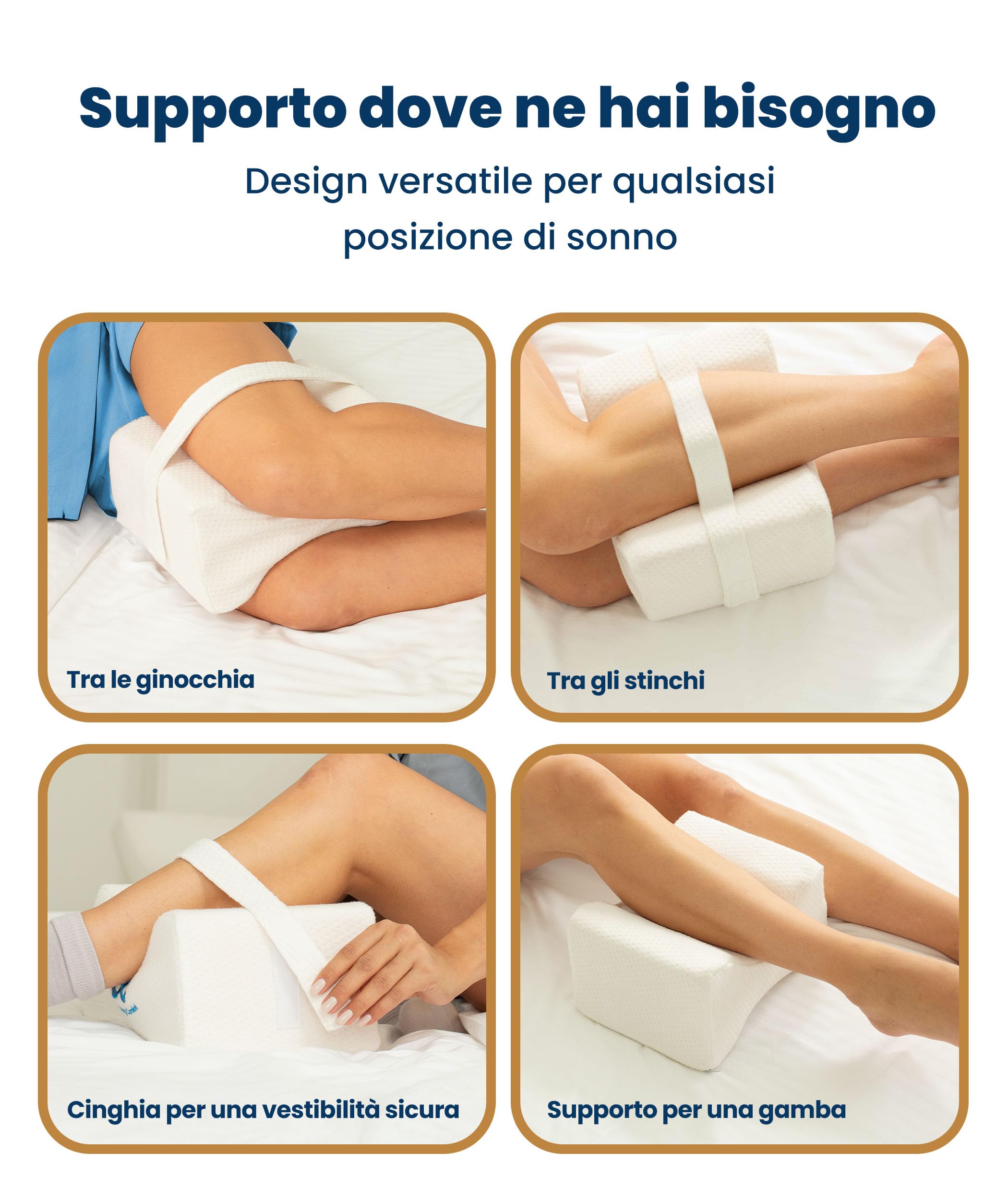 Everlasting Comfort Cuscino ginocchia in memory foam per dormire di lato – Cuscino gambe con cinghia rimovibile, fodera lavabile e forma sagomata