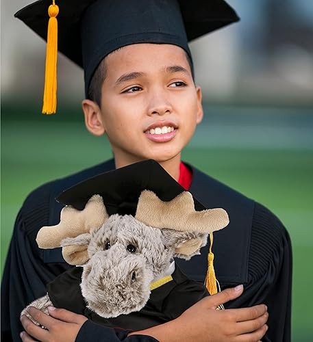 Miniatura 5 de DolliBu Alce sentado con suéter de peluche de graduación – Peluche de graduación súper suave con bata y gorra con traje de borla con personalización