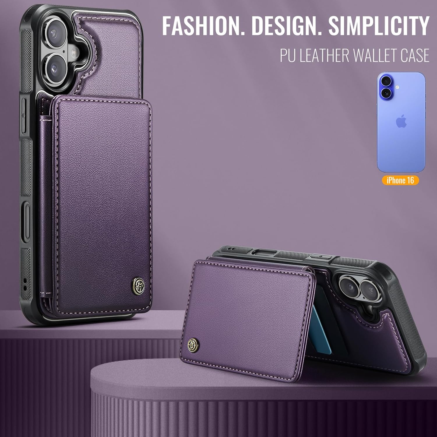 Vinich for iPhone 16 Wallet Case with Card Holder, RFID Blocking Credit Slots Kickstand Shockproof Phone Cover Fit for iPhone 16 6.1" Purple - Image 8