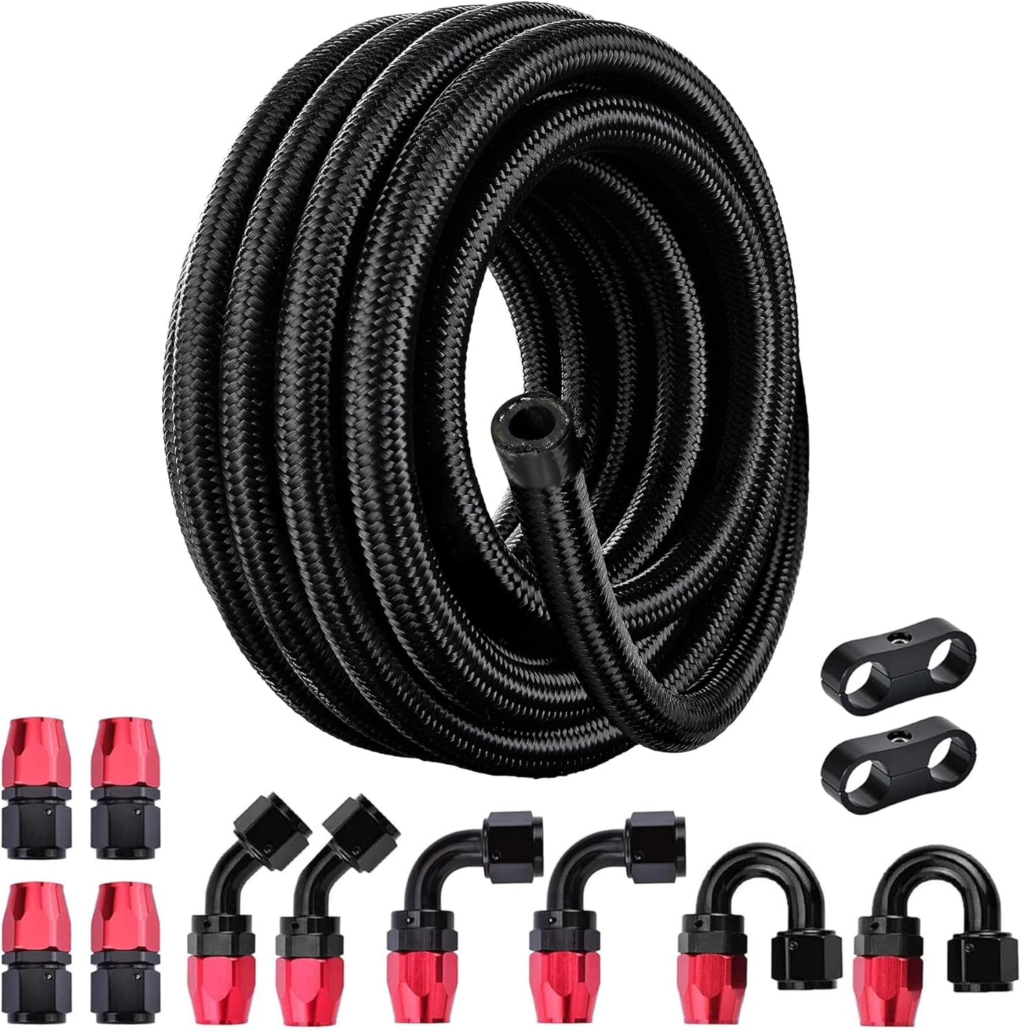 EVIL ENERGY 10AN Fuel Line Kit, 10AN Nylon Braided Fuel Line Hose Fitting Kit CPE 20FT Black